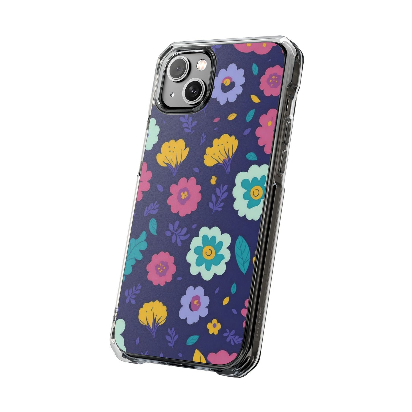 Purple Floral Magnetic Clear Impact Case for iPhone 16 15 14