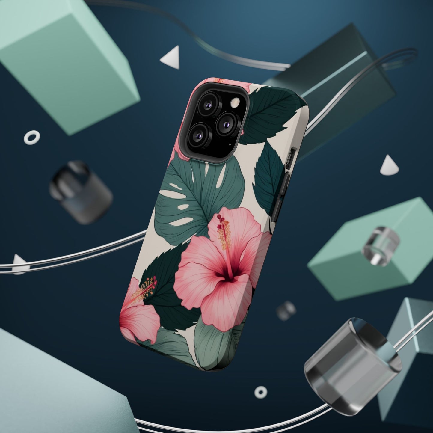 Tropical Hibiscus Magnetic Tough Phone Case for iPhone 13 14 15 16 Models
