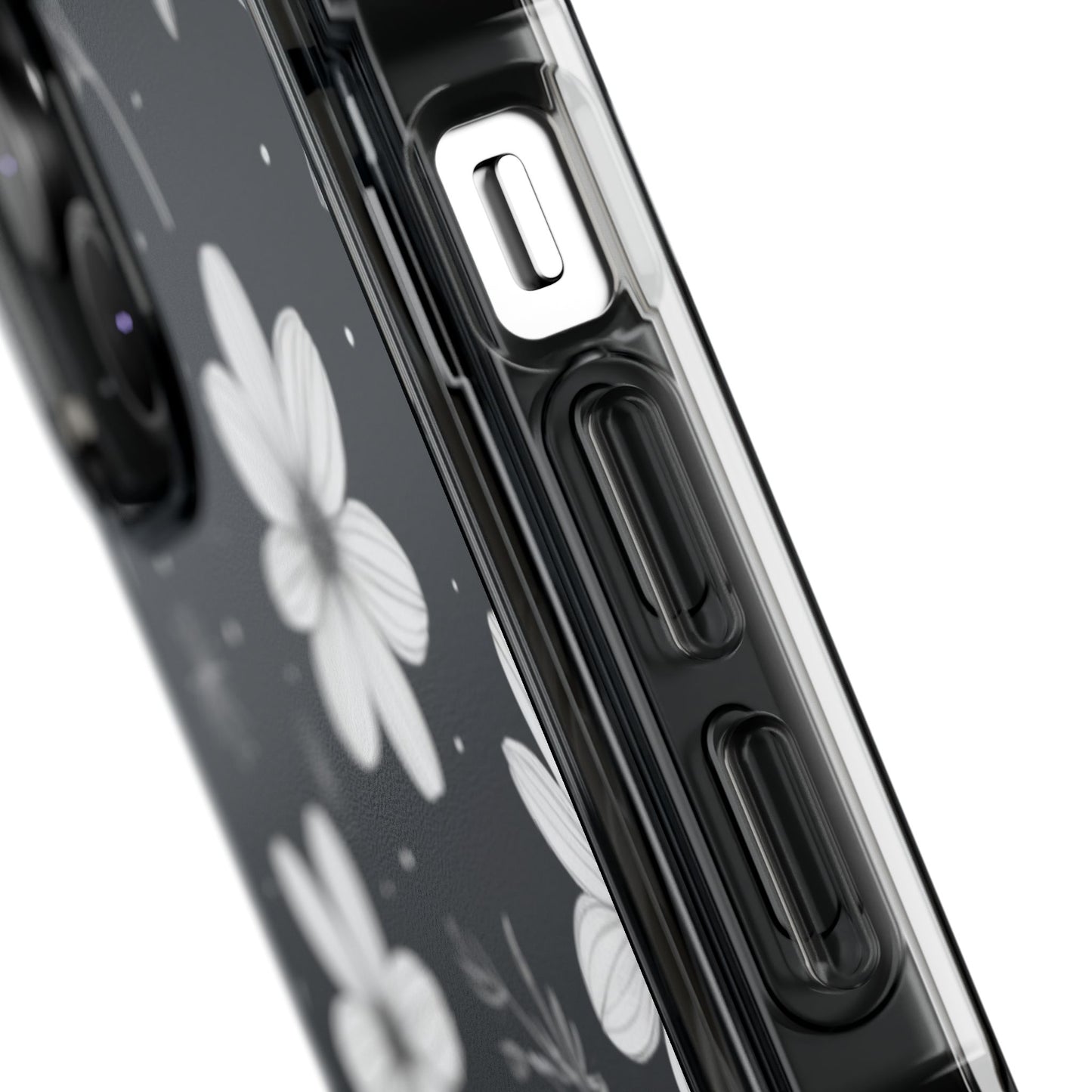 Chic Black and White Floral Print Magnetic Clear Impact Case for iPhone 16 15 14