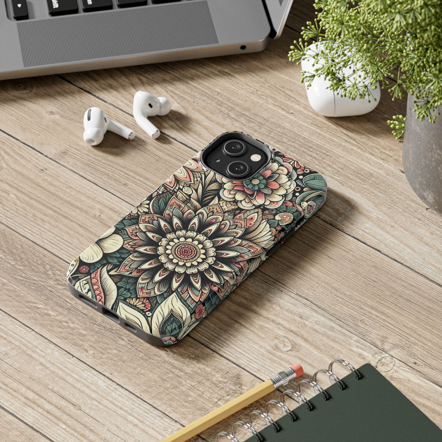 Boho Floral Tough Case for iPhone 16 15 14 13 12 11 X 8 7 Samsung Galaxy S24 S23 S22 S21