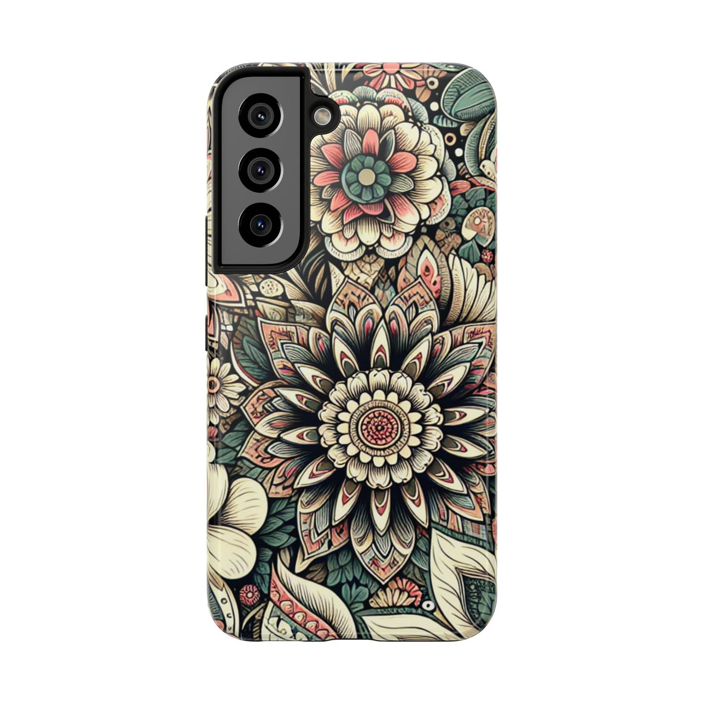 Boho Floral Tough Case for iPhone 16 15 14 13 12 11 X 8 7 Samsung Galaxy S24 S23 S22 S21