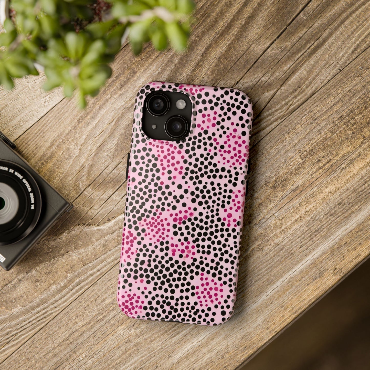 Pink and Black Dot Design Tough Phone Case