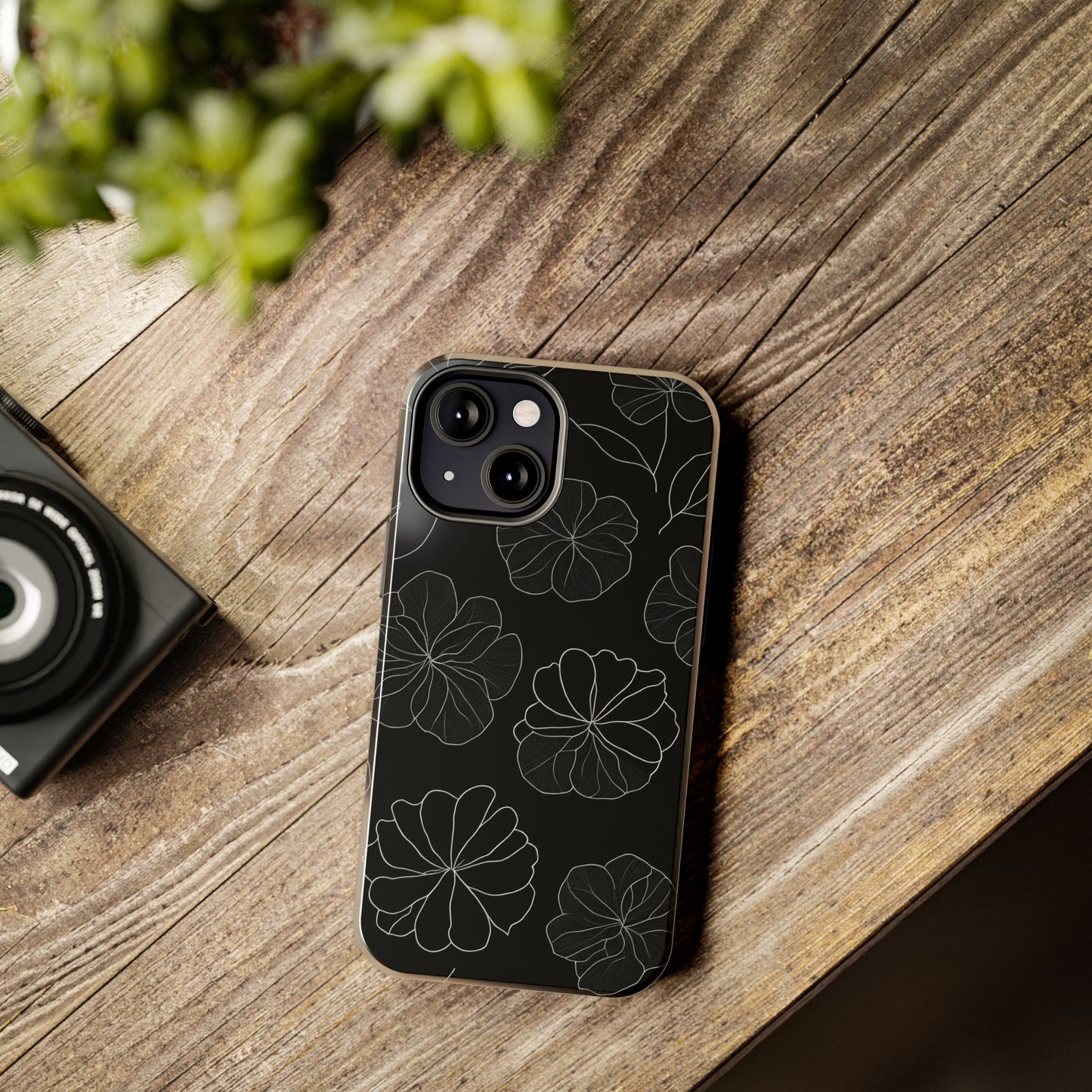 Black Floral Tough Phone Case