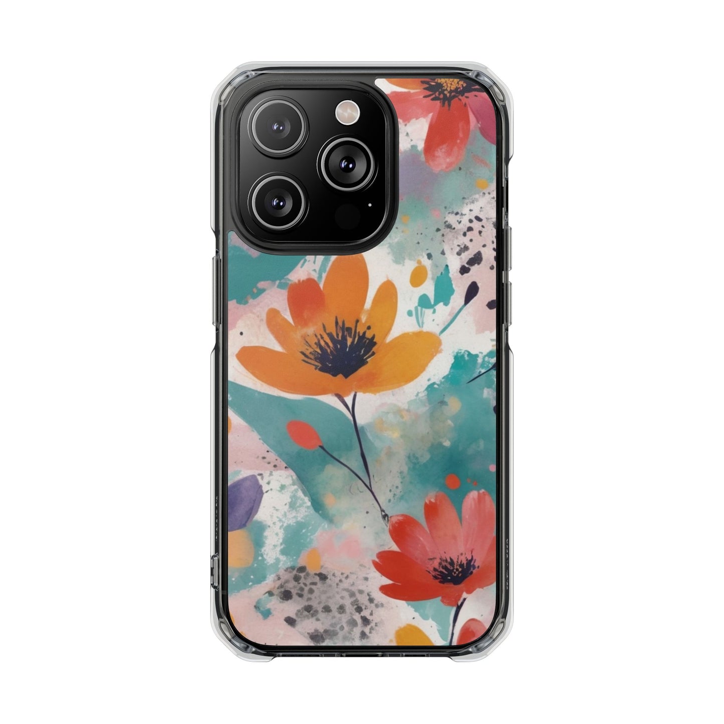 Floral Watercolor Design Magnetic Clear Impact Case for iPhone 16 15 14