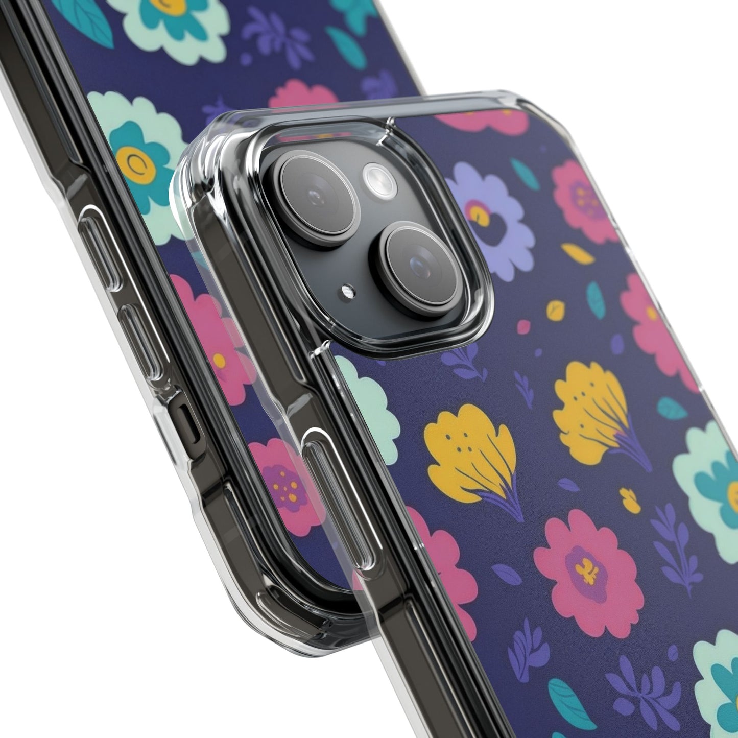 Purple Floral Magnetic Clear Impact Case for iPhone 16 15 14