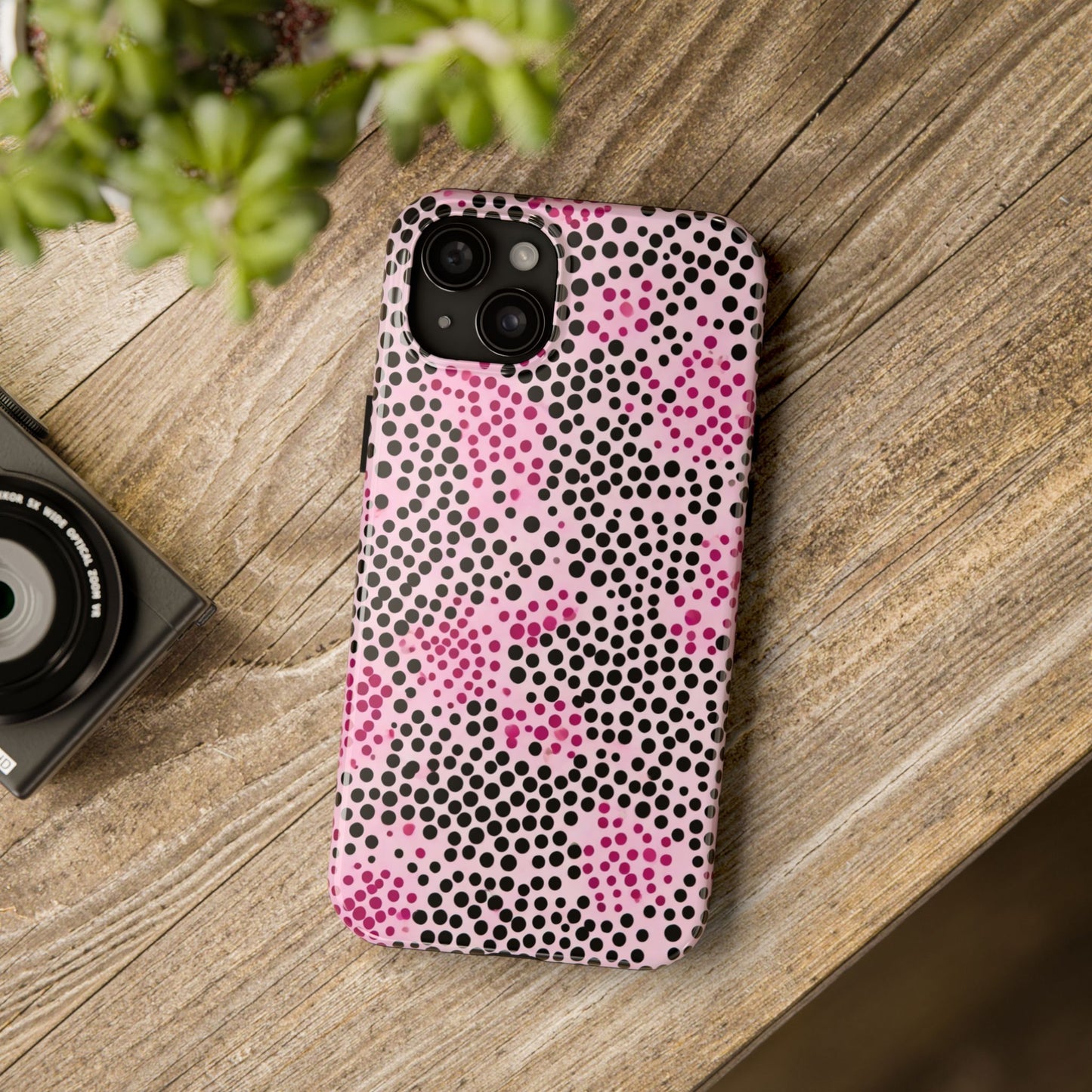Pink and Black Dot Design Tough Phone Case