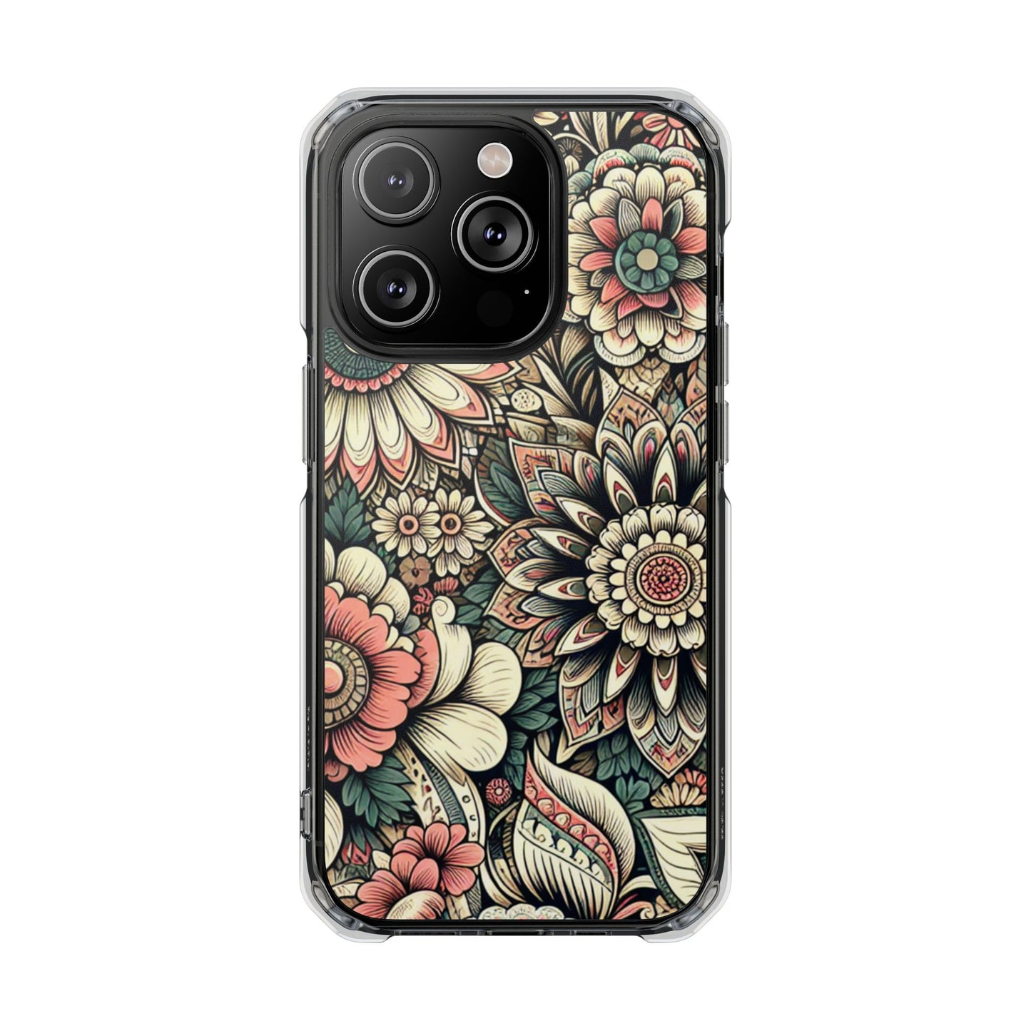 Boho Floral Magnetic Clear Impact Case for iPhone 16 15 14