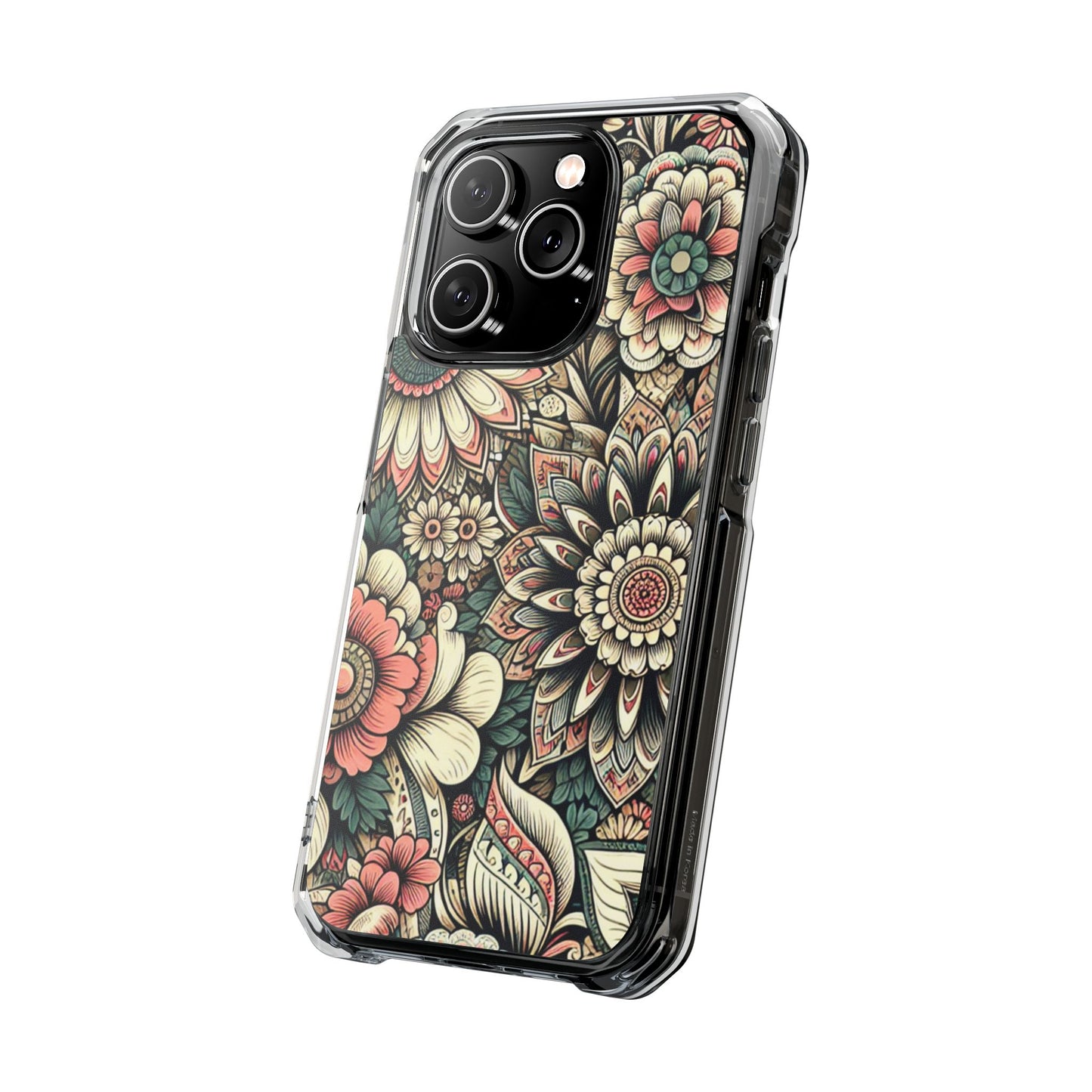 Boho Floral Magnetic Clear Impact Case for iPhone 16 15 14