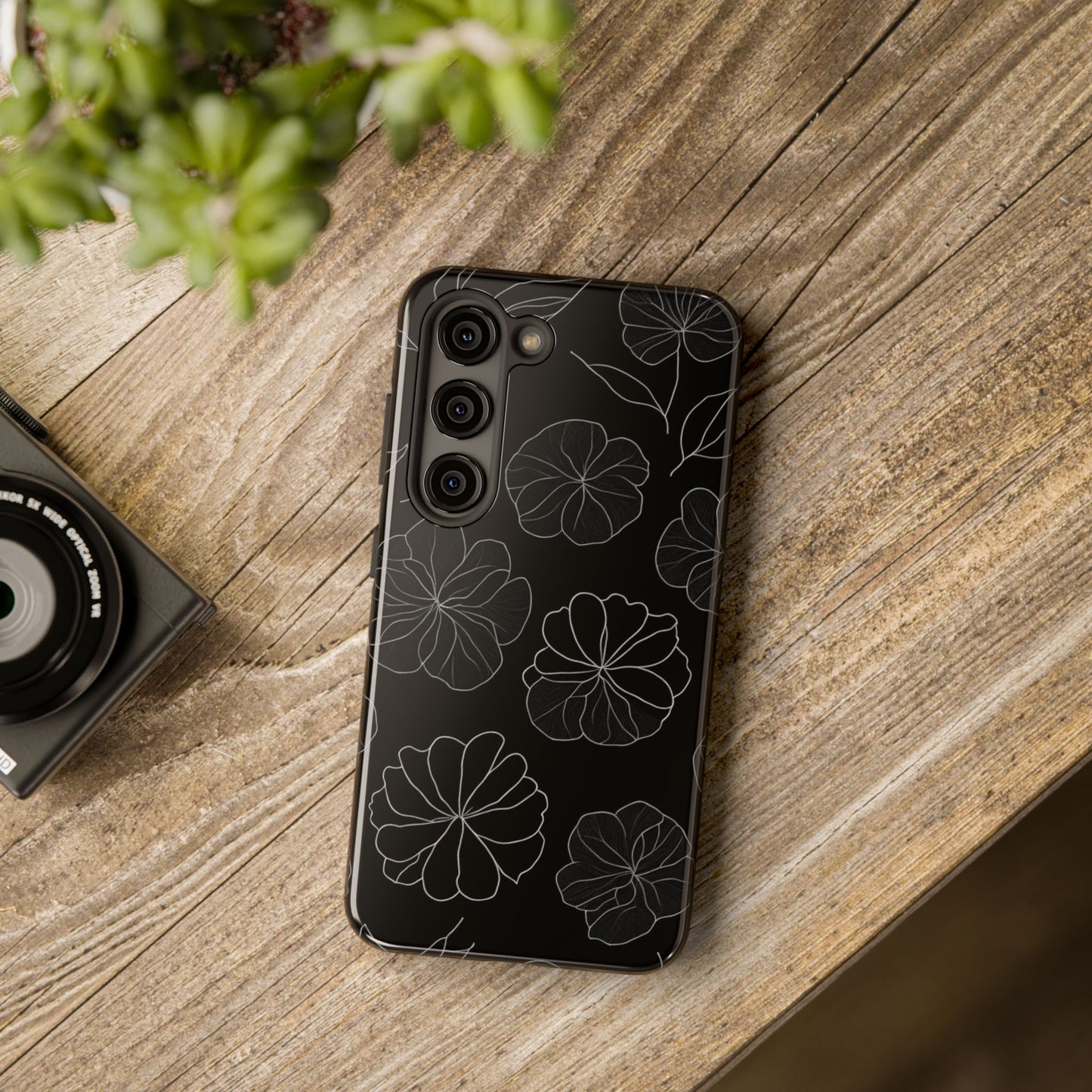 Black Floral Tough Phone Case
