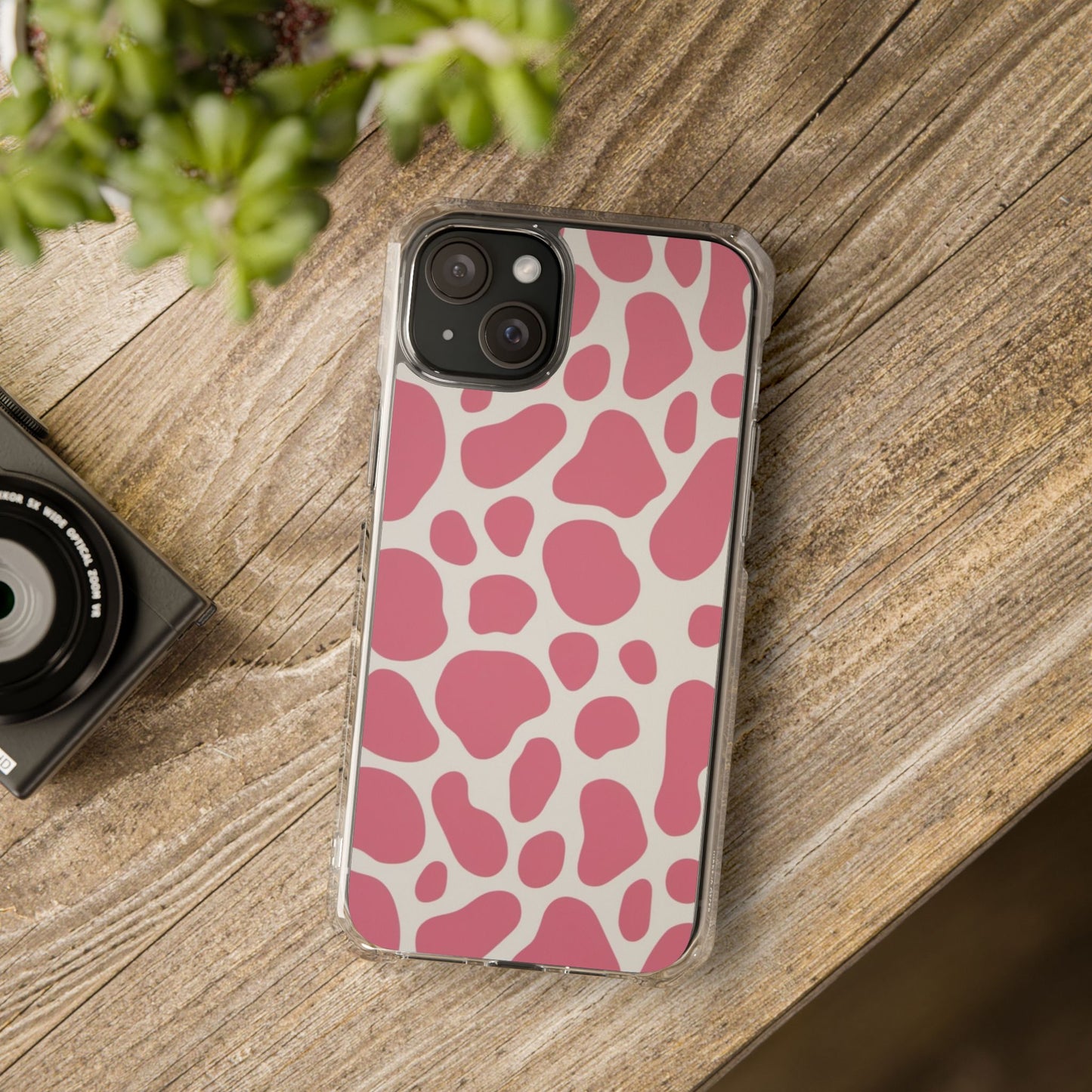 Pink Giraffe Print Magnetic Clear Impact Case for iPhone 16 15 14