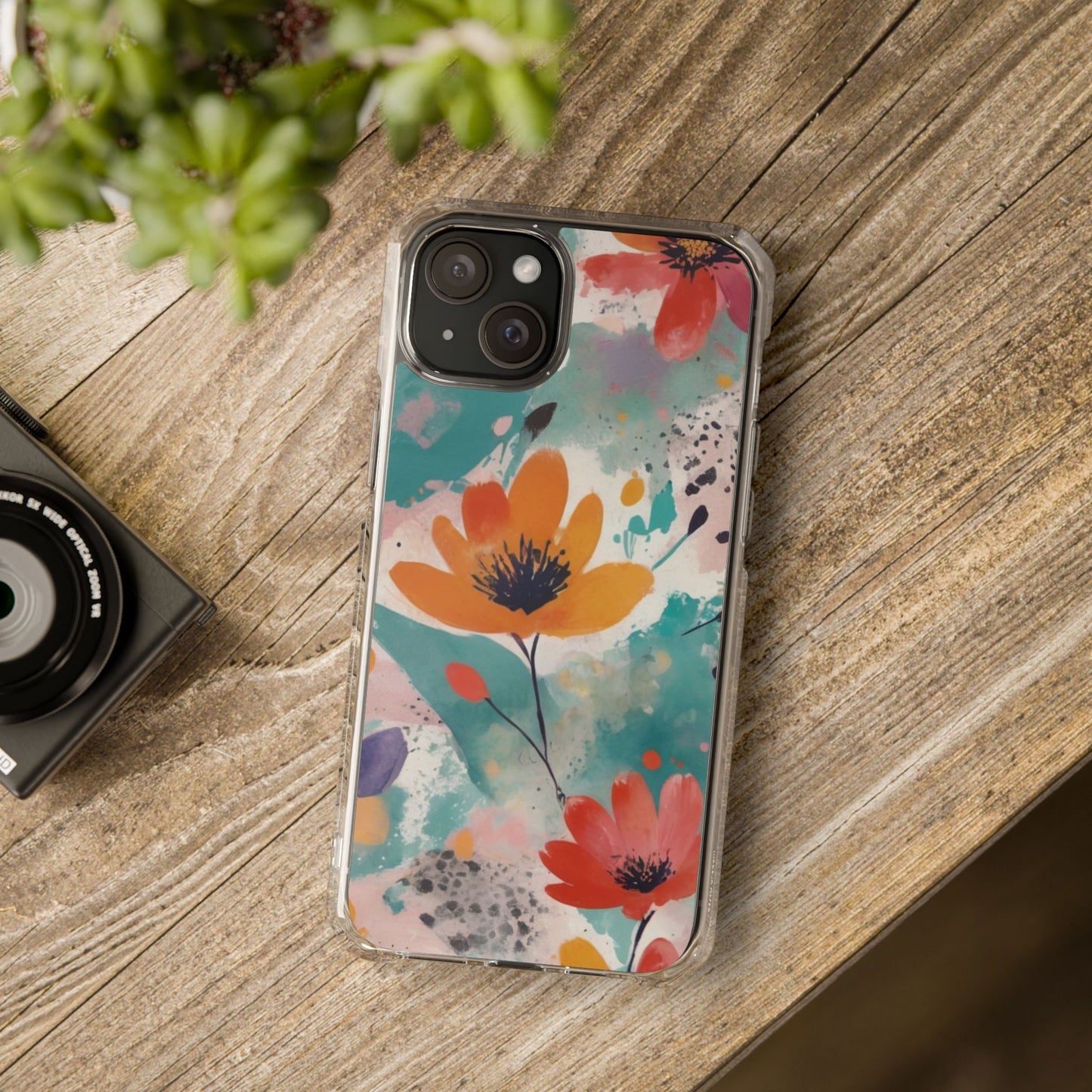 Floral Watercolor Design Magnetic Clear Impact Case for iPhone 16 15 14