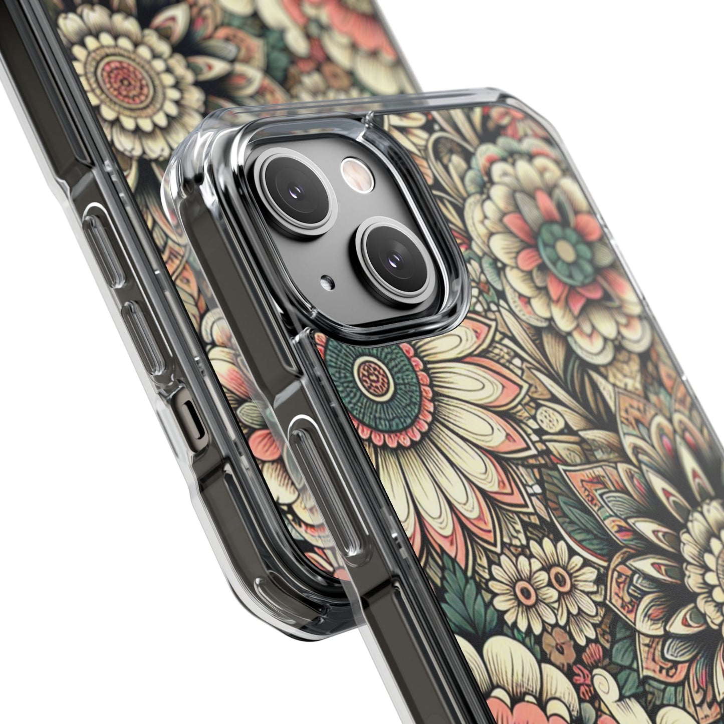 Boho Floral Magnetic Clear Impact Case for iPhone 16 15 14
