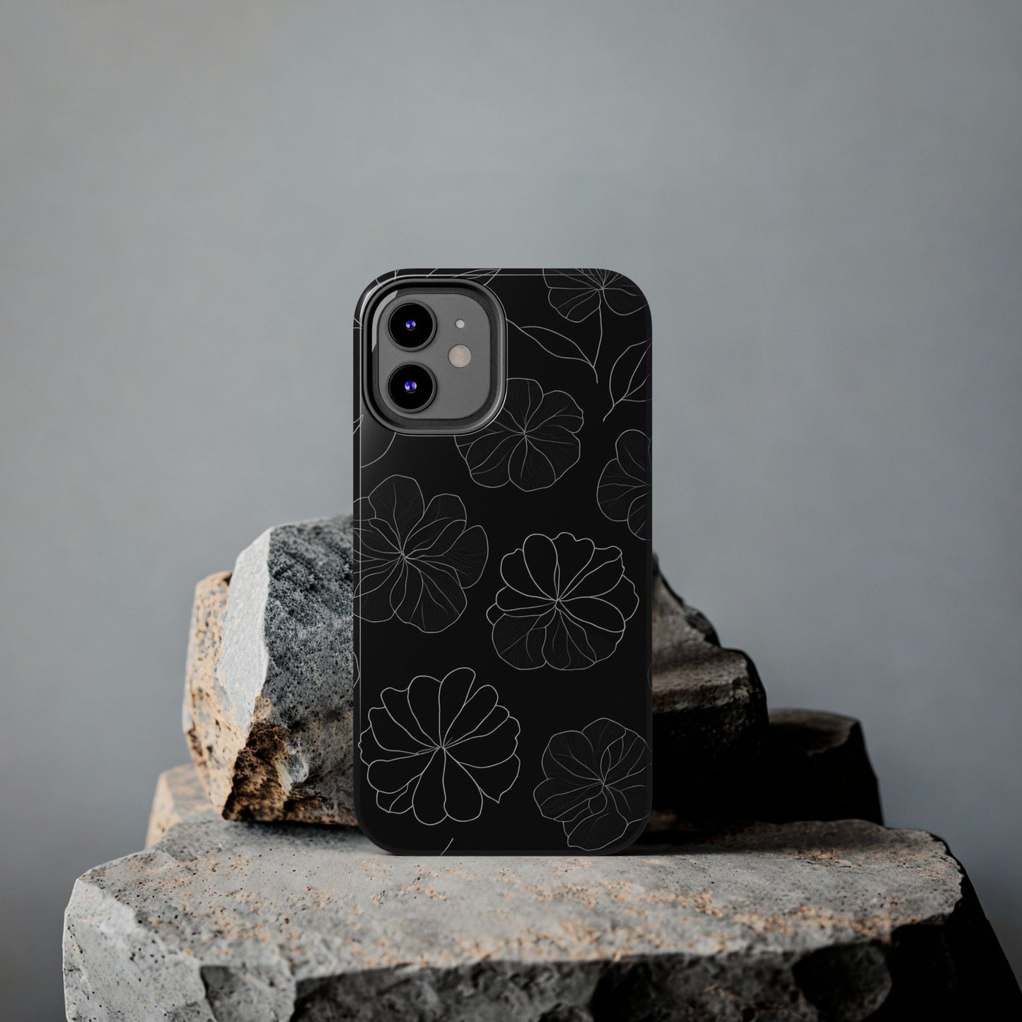 Black Floral Tough Phone Case