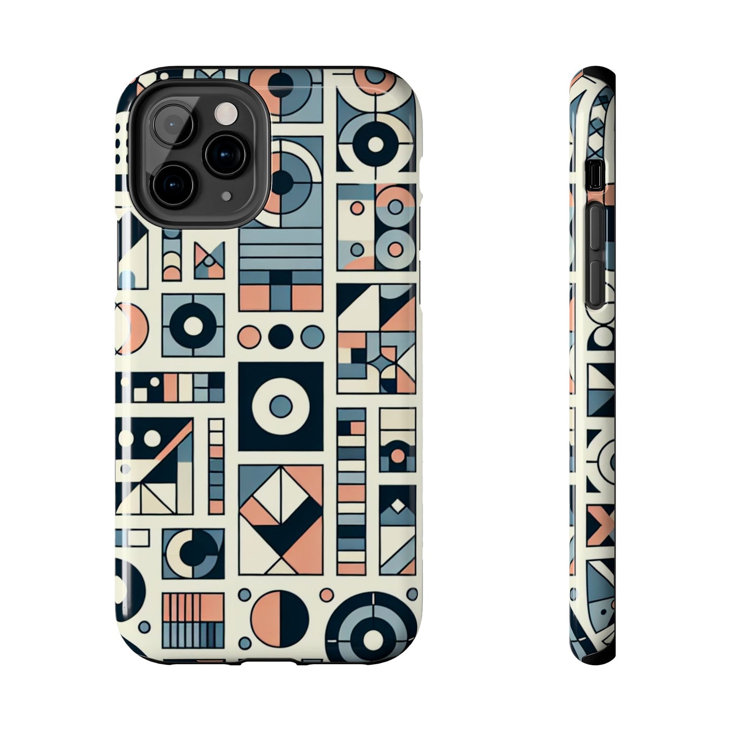Geometric Print Tough Phone Case for iPhone 16 15 14 13 12 11 X 8 7 Samsung Galaxy S24 S23 S22 S21