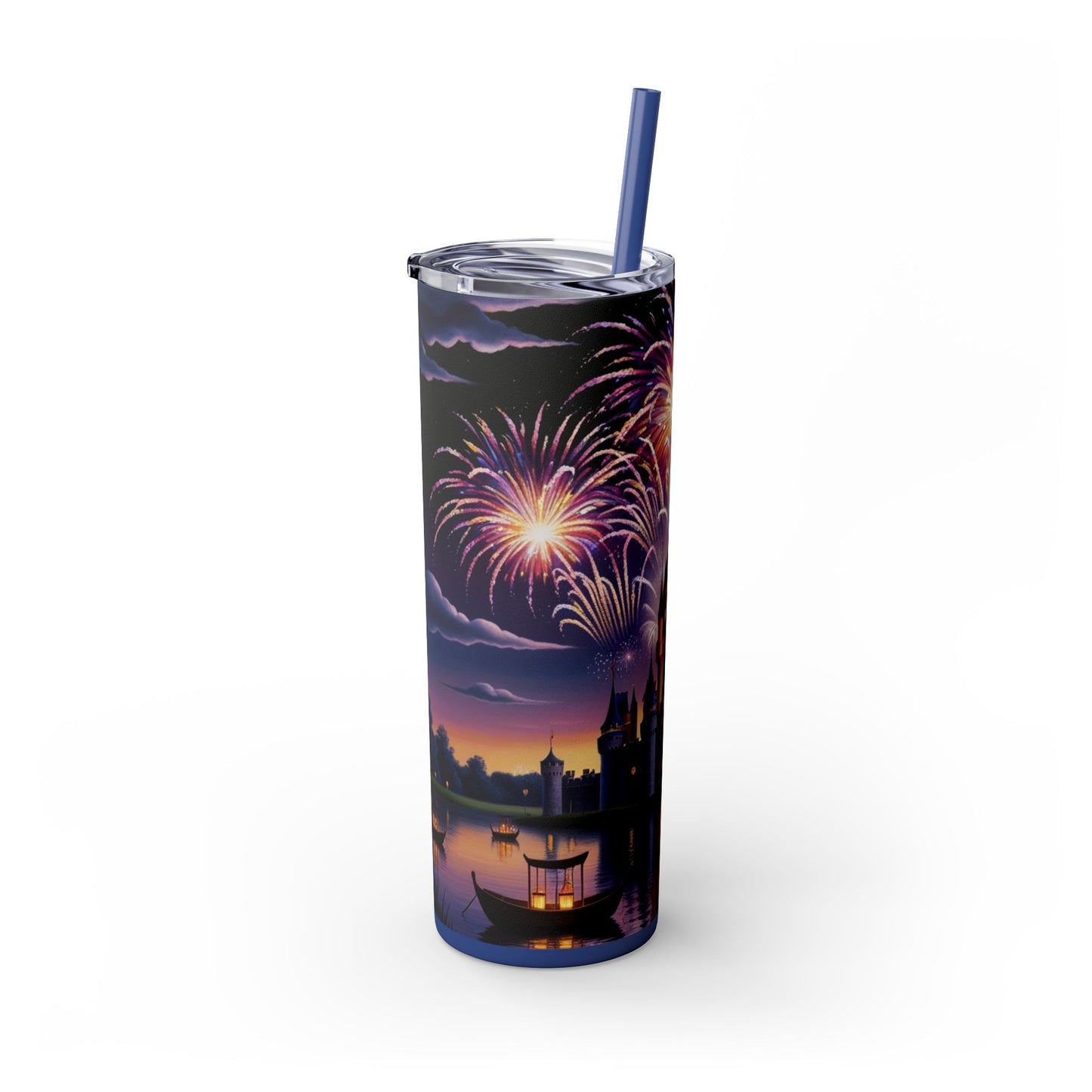 Night Sky Castle and Fireworks Skinny Tumbler, 20oz