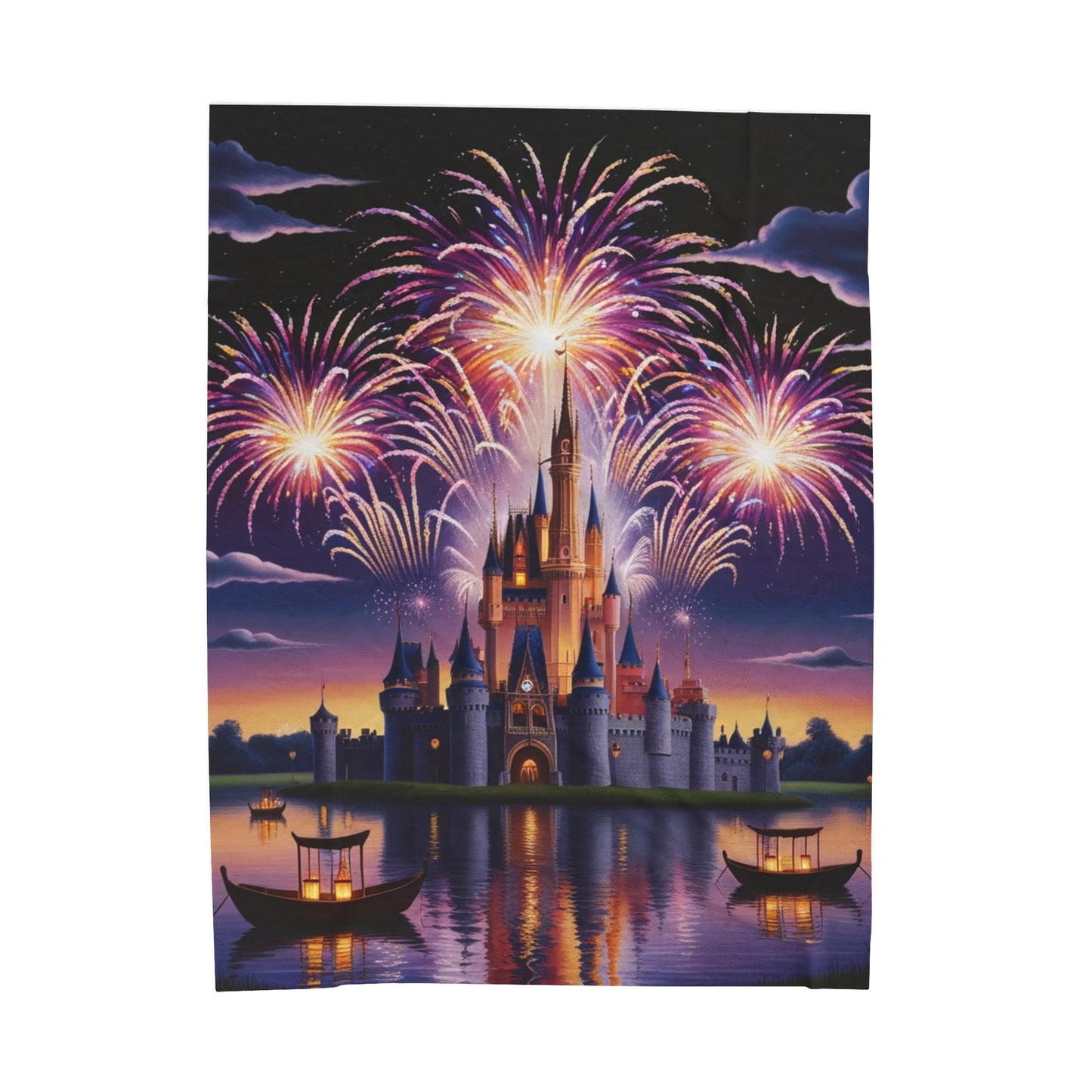Velveteen Blanket - Castle and Fireworks Design