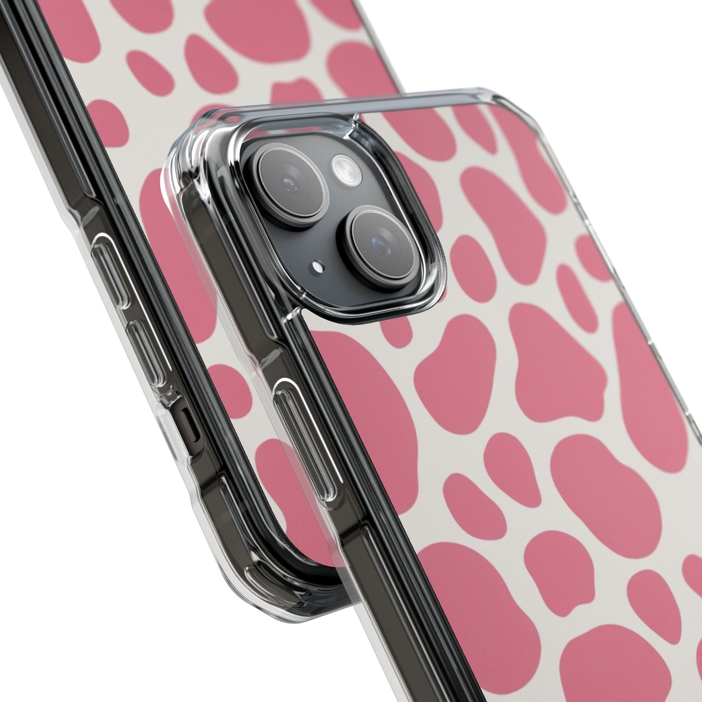 Pink Giraffe Print Magnetic Clear Impact Case for iPhone 16 15 14