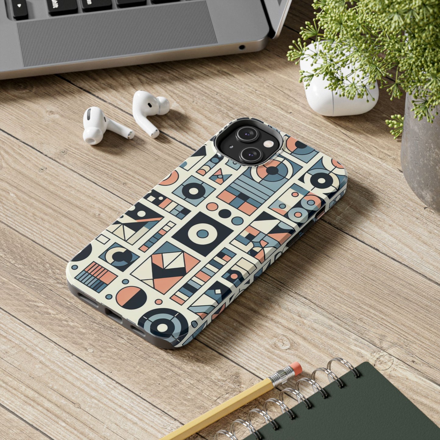 Geometric Print Tough Phone Case for iPhone 16 15 14 13 12 11 X 8 7 Samsung Galaxy S24 S23 S22 S21