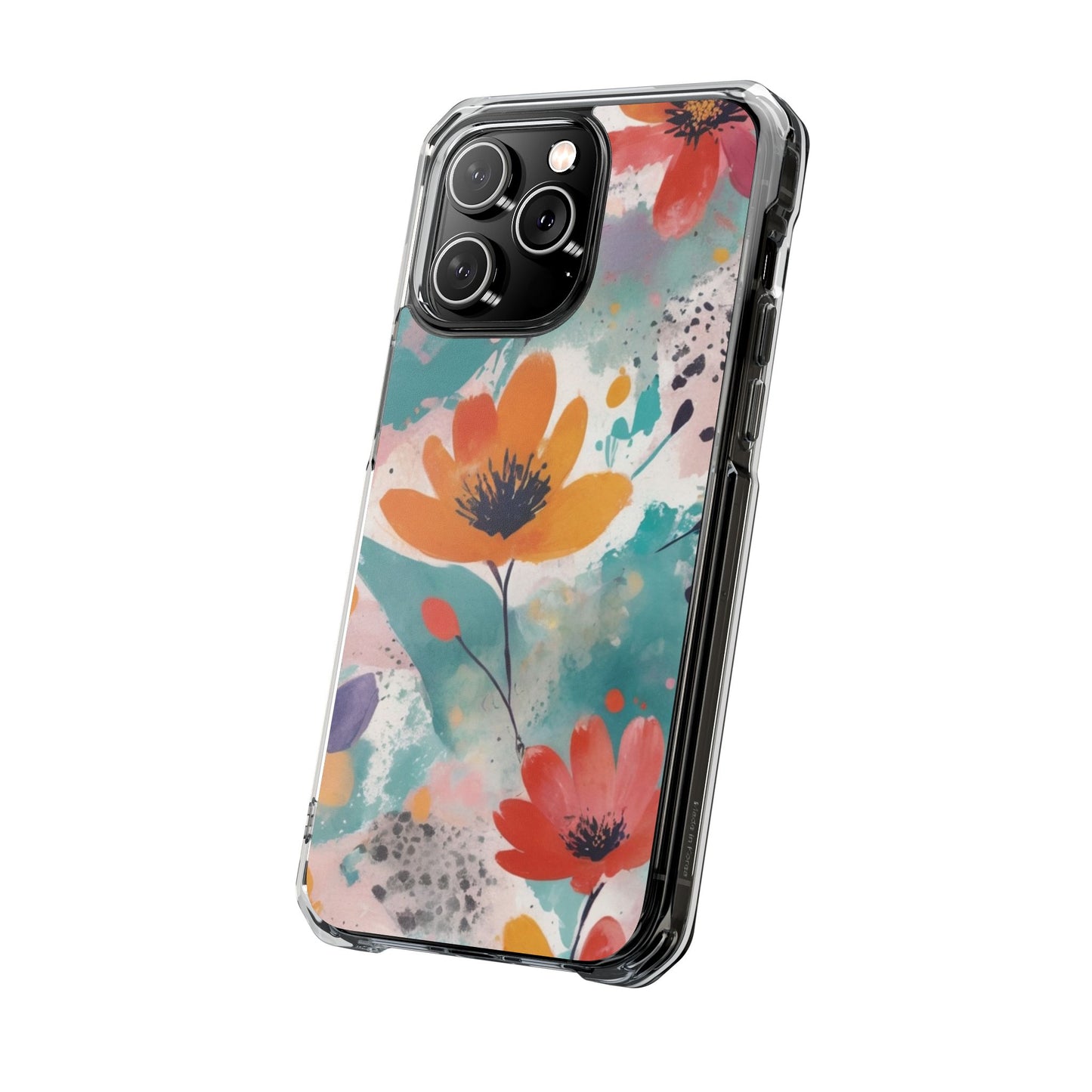 Floral Watercolor Design Magnetic Clear Impact Case for iPhone 16 15 14