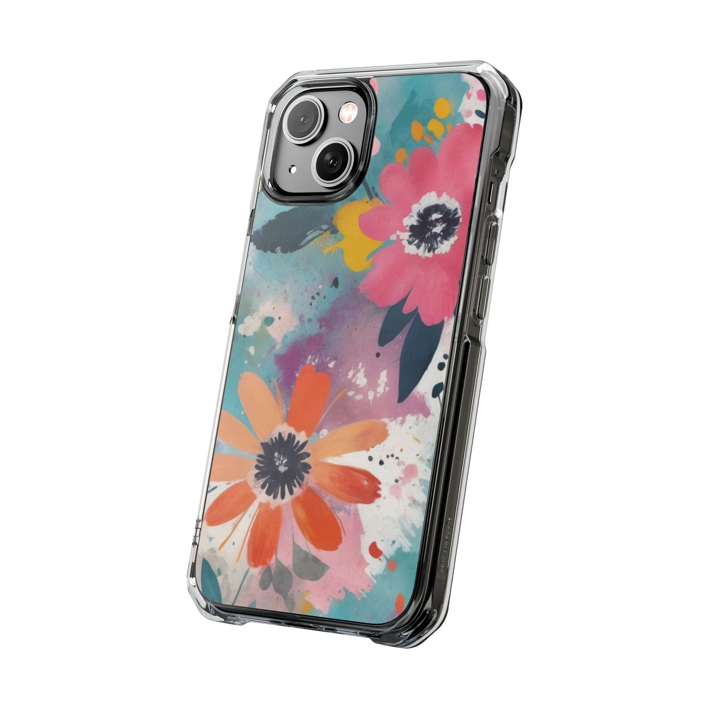 Vibrant Floral Magnetic Clear Impact Case for iPhone 16 15 14