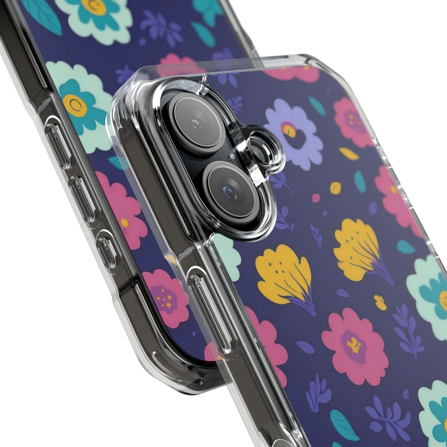 Purple Floral Magnetic Clear Impact Case for iPhone 16 15 14
