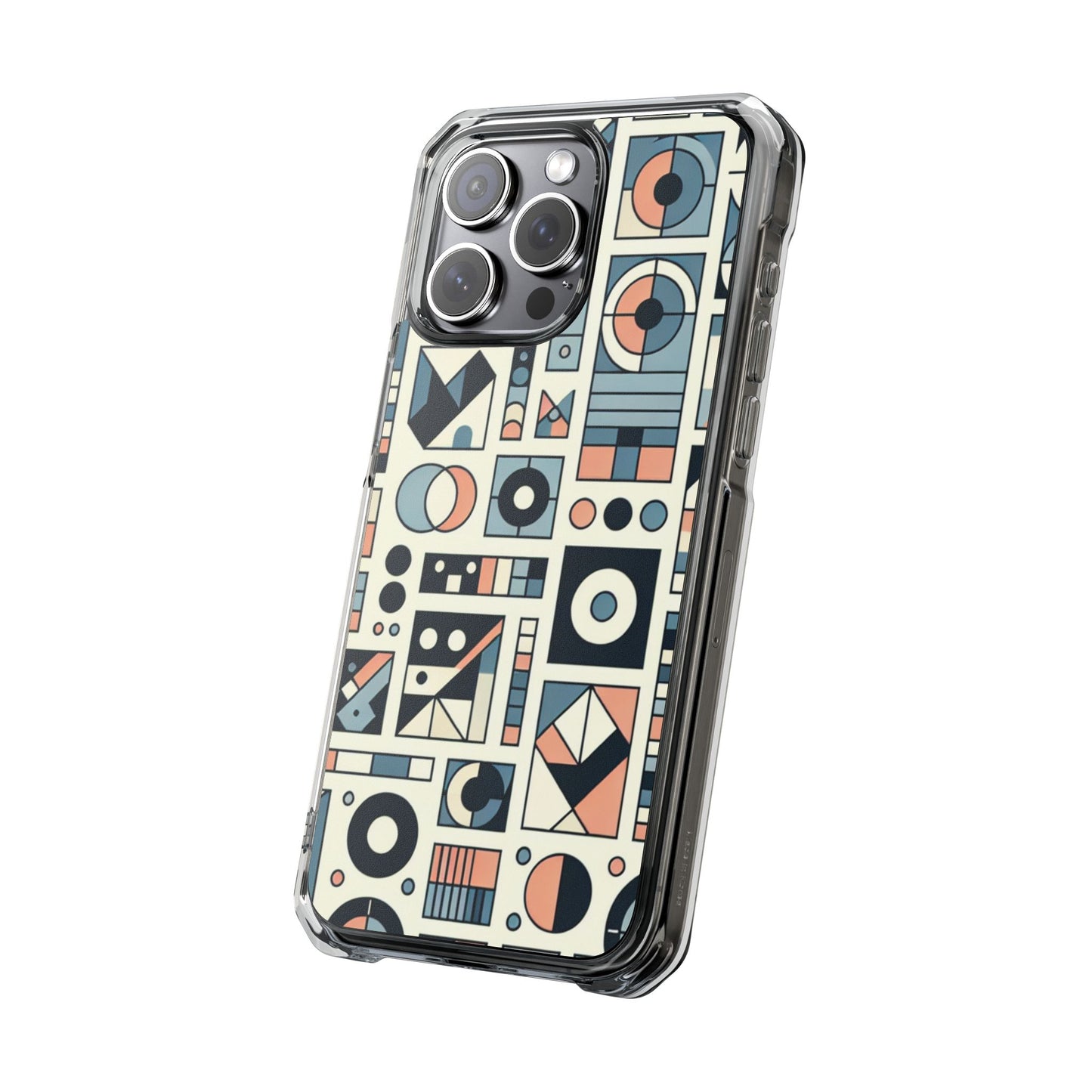 Geometric Print Magnetic Clear Impact Case for iPhone 16 15 14