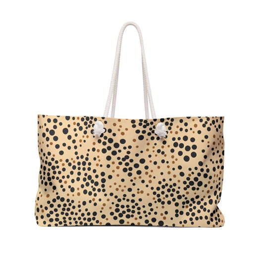Tan and Black Polka Dot Weekender Bag
