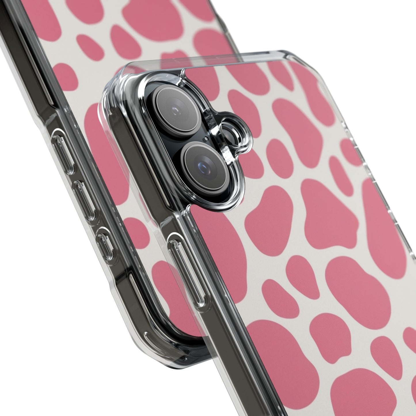 Pink Giraffe Print Magnetic Clear Impact Case for iPhone 16 15 14