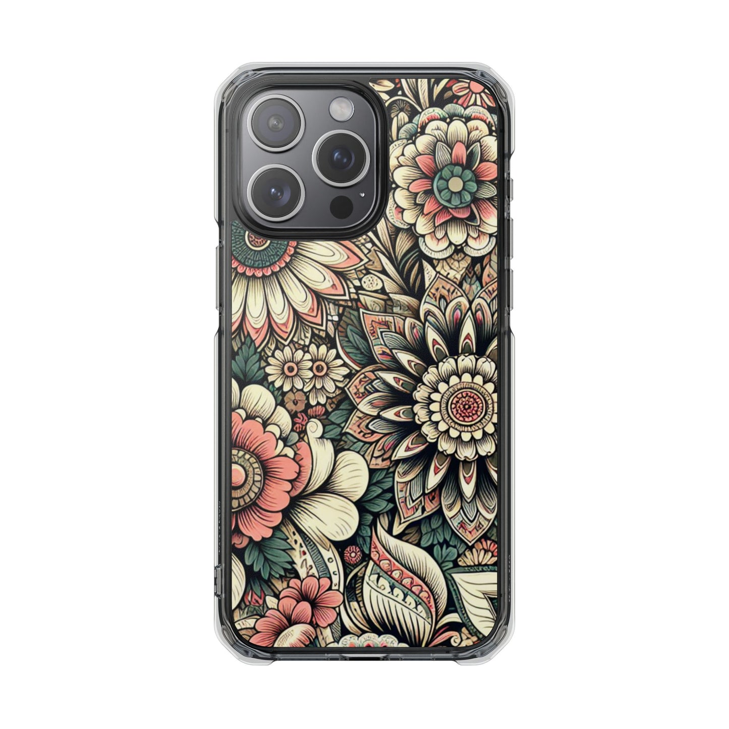 Boho Floral Magnetic Clear Impact Case for iPhone 16 15 14