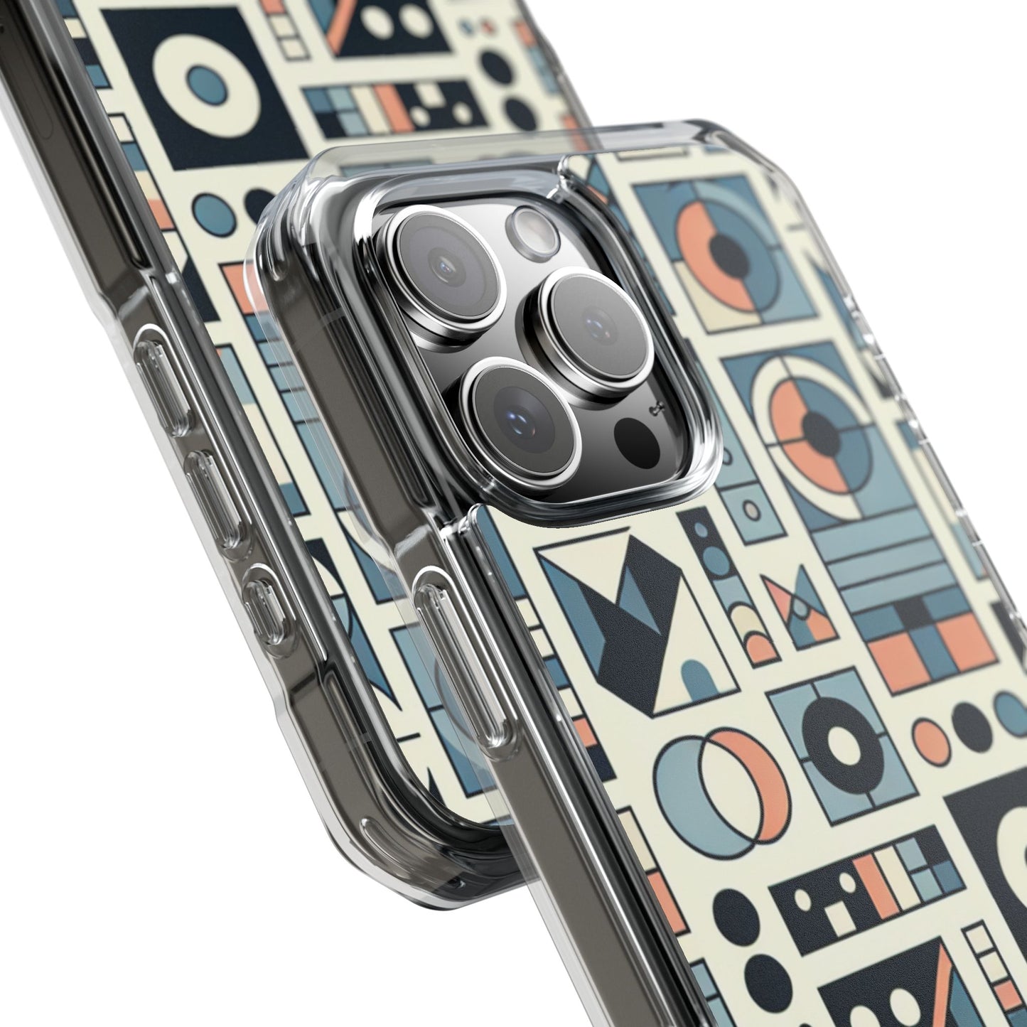 Geometric Print Magnetic Clear Impact Case for iPhone 16 15 14