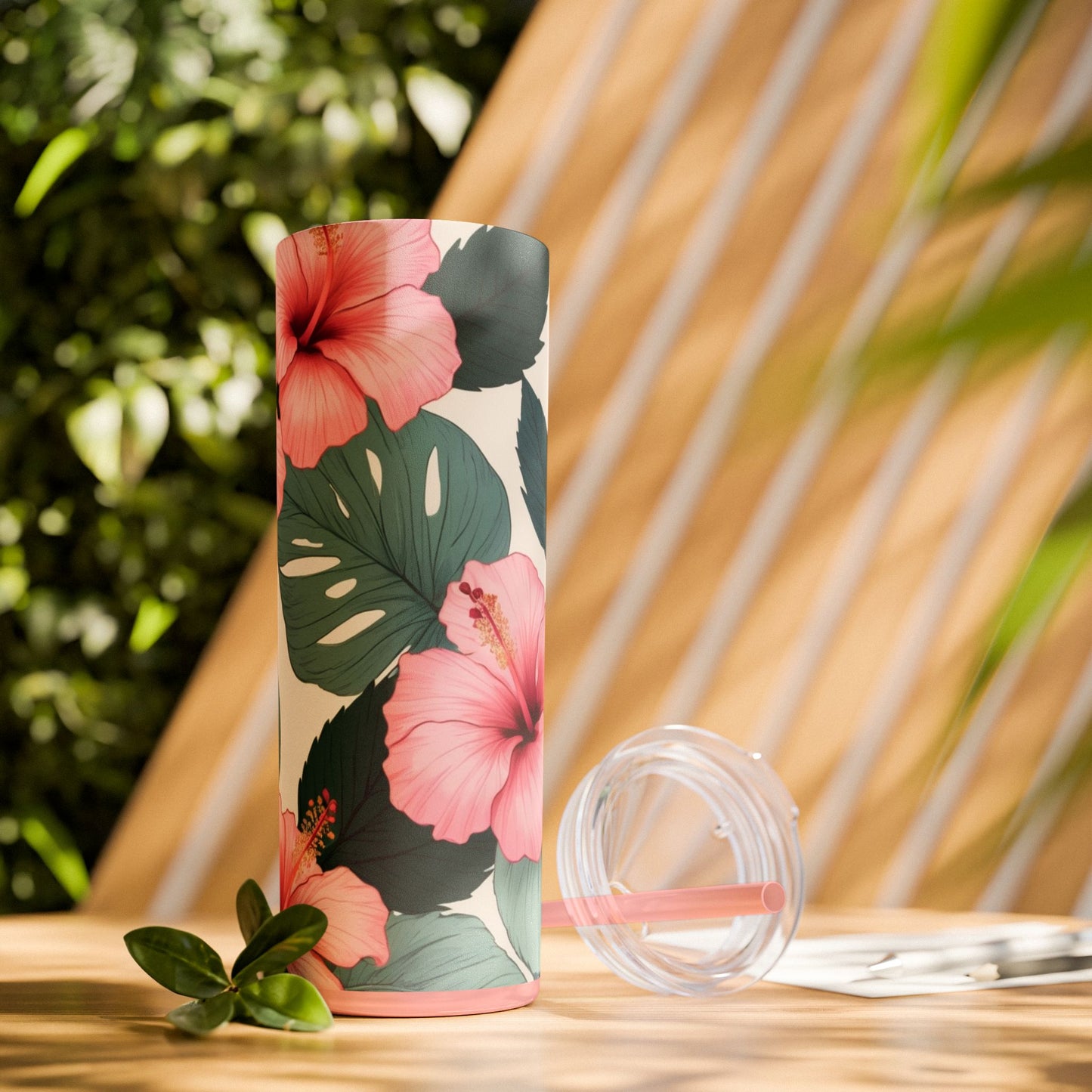 Tropical Hibiscus Skinny Tumbler with Straw 20oz