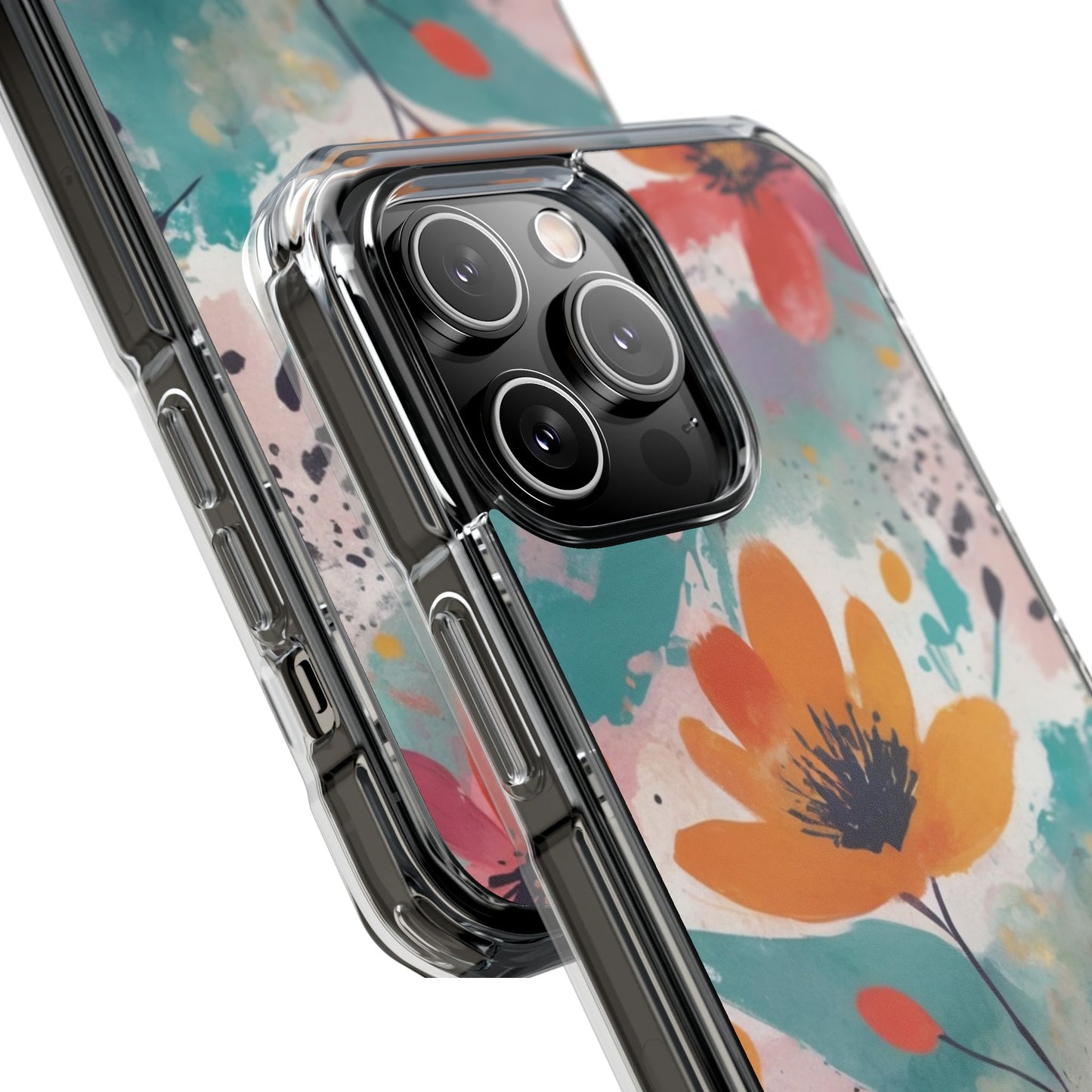 Floral Watercolor Design Magnetic Clear Impact Case for iPhone 16 15 14
