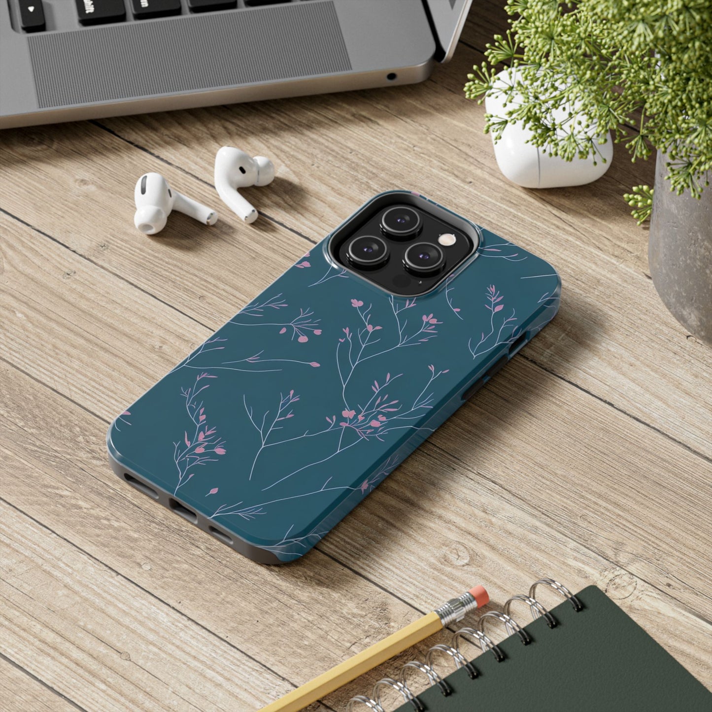 Teal Floral Tough Phone Case
