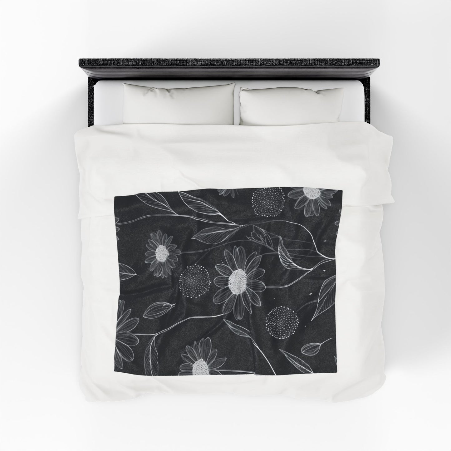 Black and White Floral Velveteen Plush Blanket