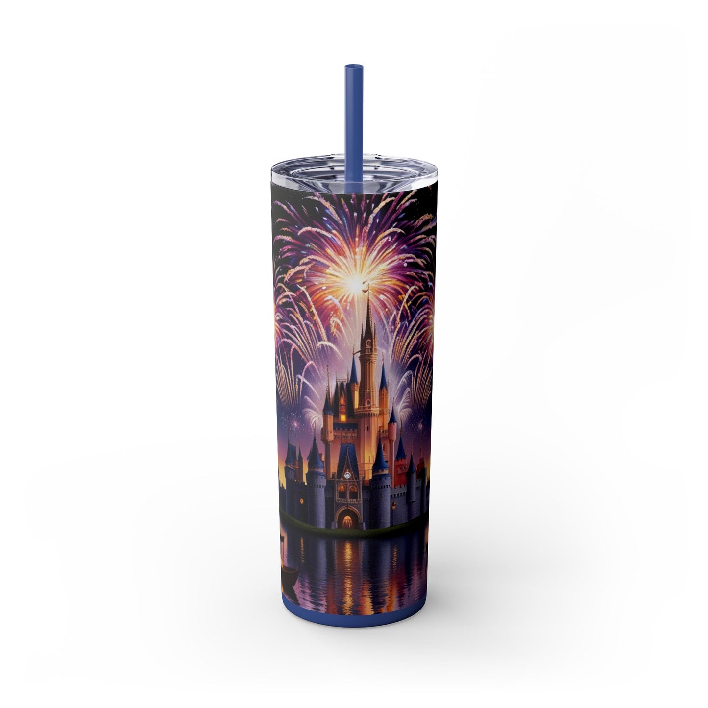 Night Sky Castle and Fireworks Skinny Tumbler, 20oz