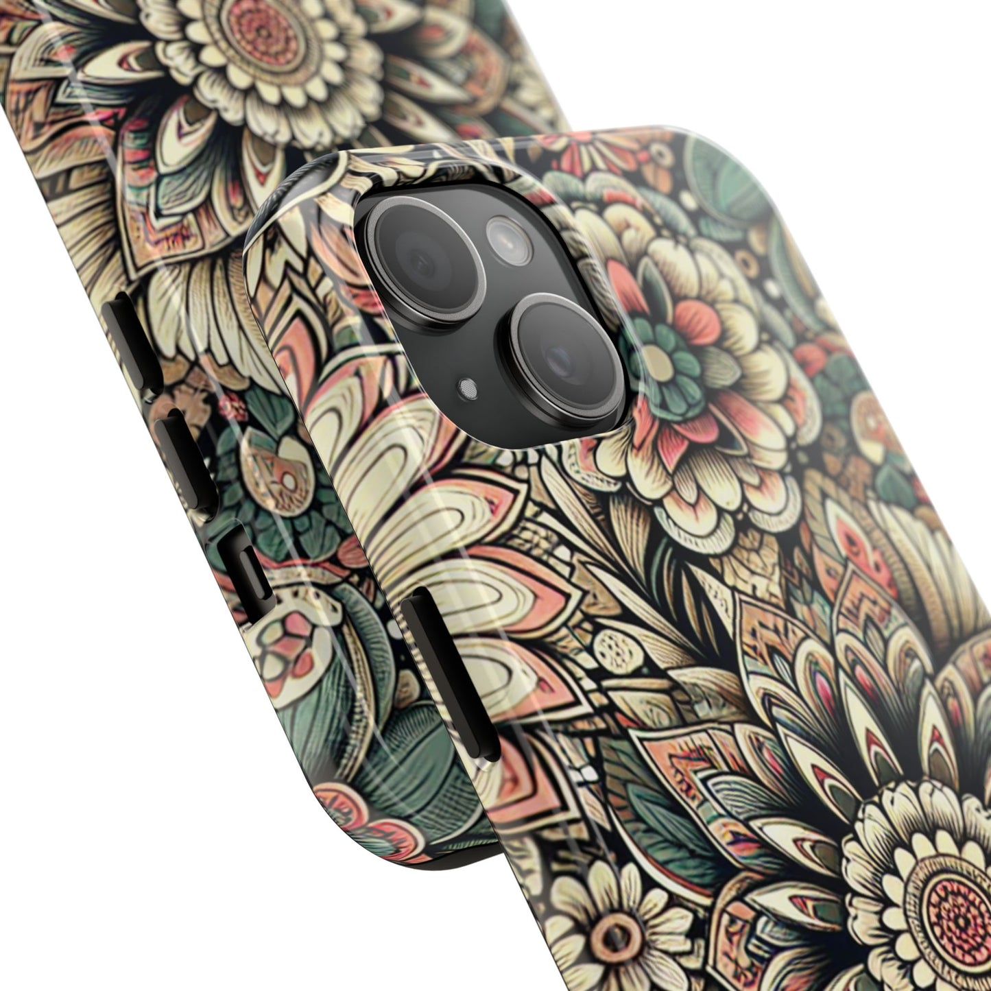 Boho Floral Tough Case for iPhone 16 15 14 13 12 11 X 8 7 Samsung Galaxy S24 S23 S22 S21