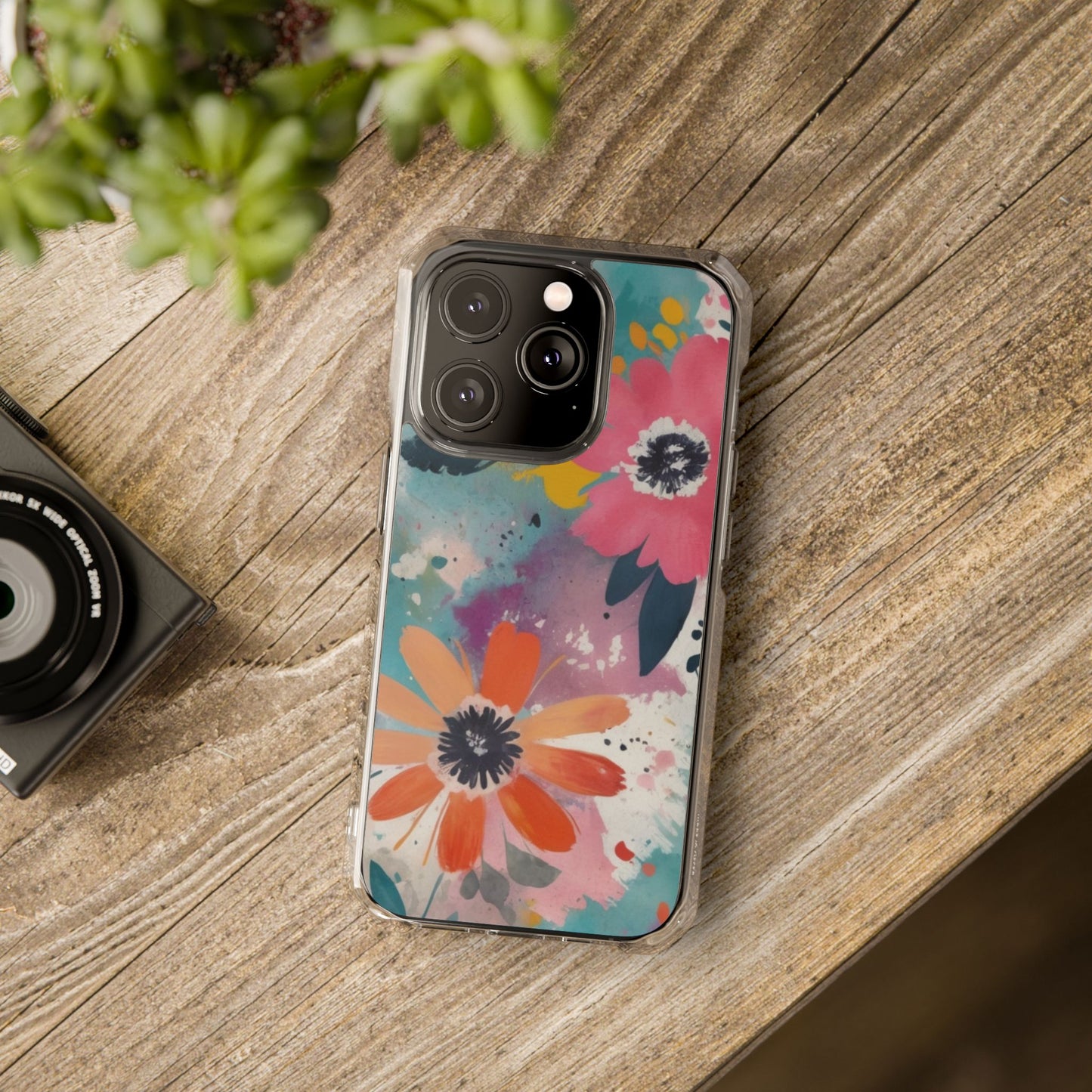 Vibrant Floral Magnetic Clear Impact Case for iPhone 16 15 14