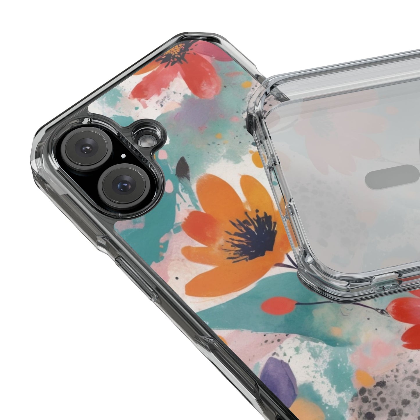 Floral Watercolor Design Magnetic Clear Impact Case for iPhone 16 15 14