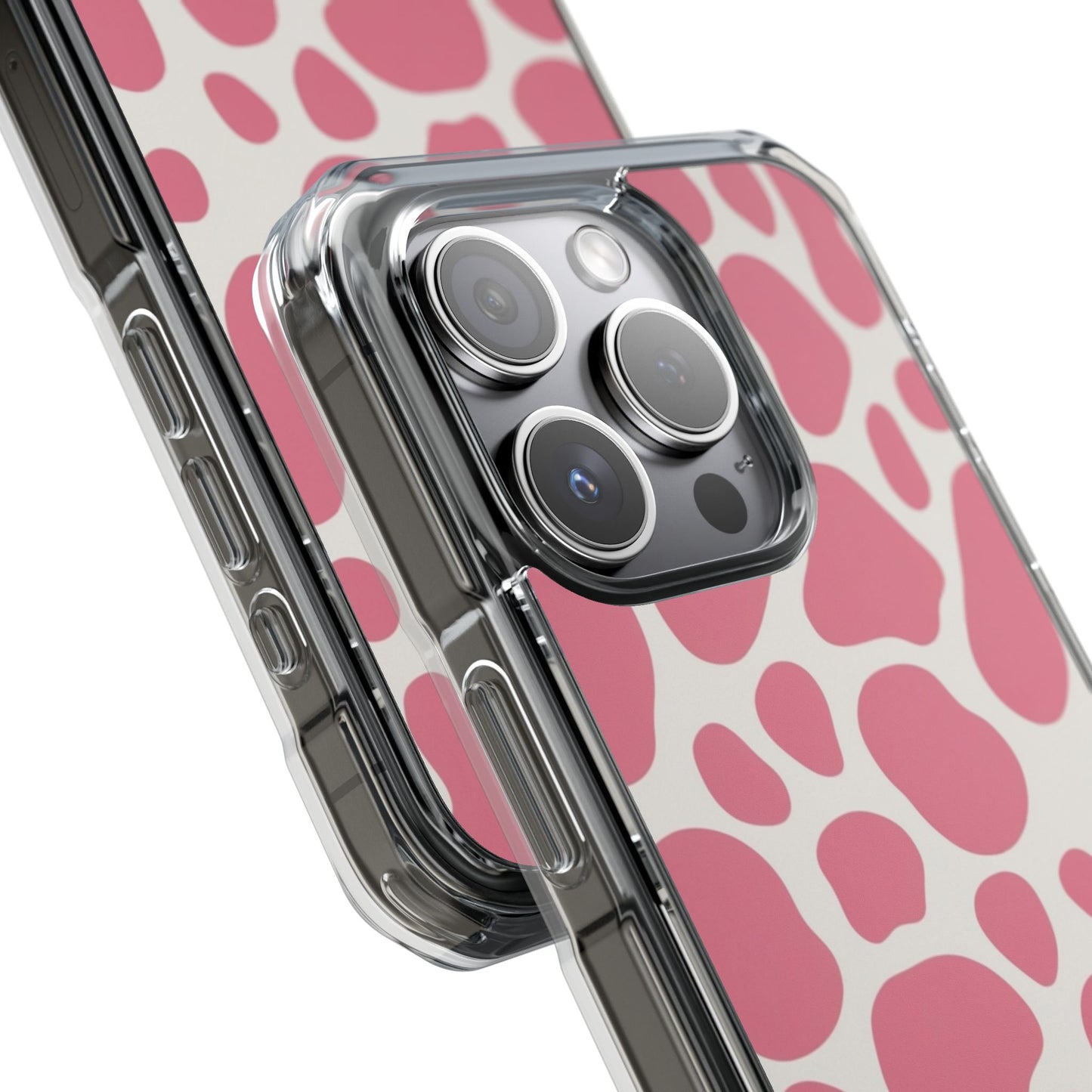 Pink Giraffe Print Magnetic Clear Impact Case for iPhone 16 15 14