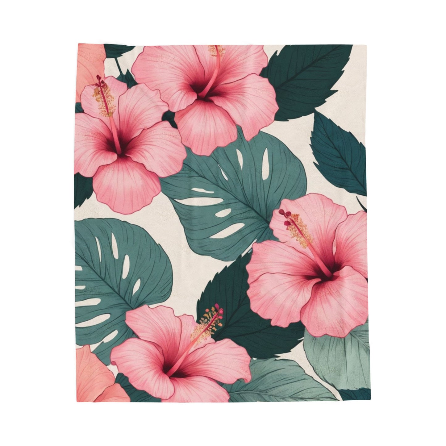 Tropical Hibiscus Velveteen Plush Blanket