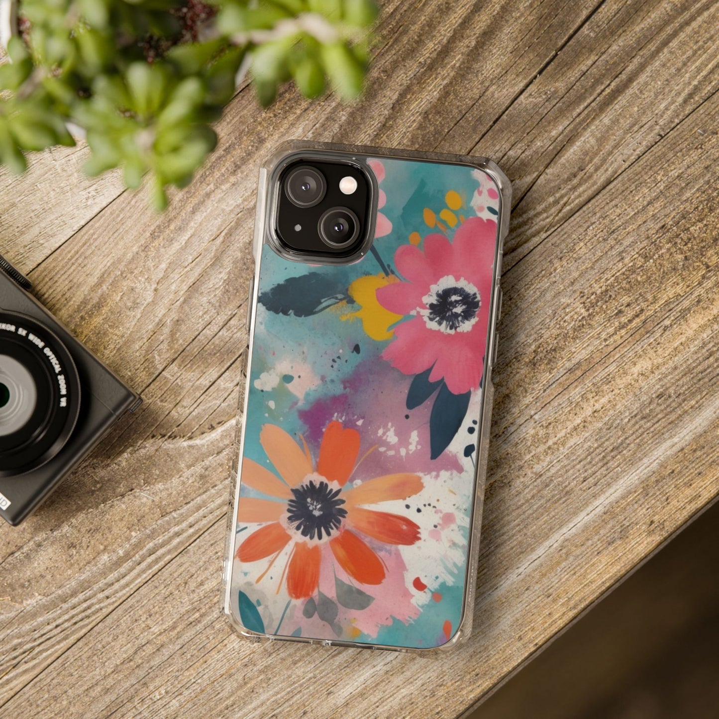Vibrant Floral Magnetic Clear Impact Case for iPhone 16 15 14