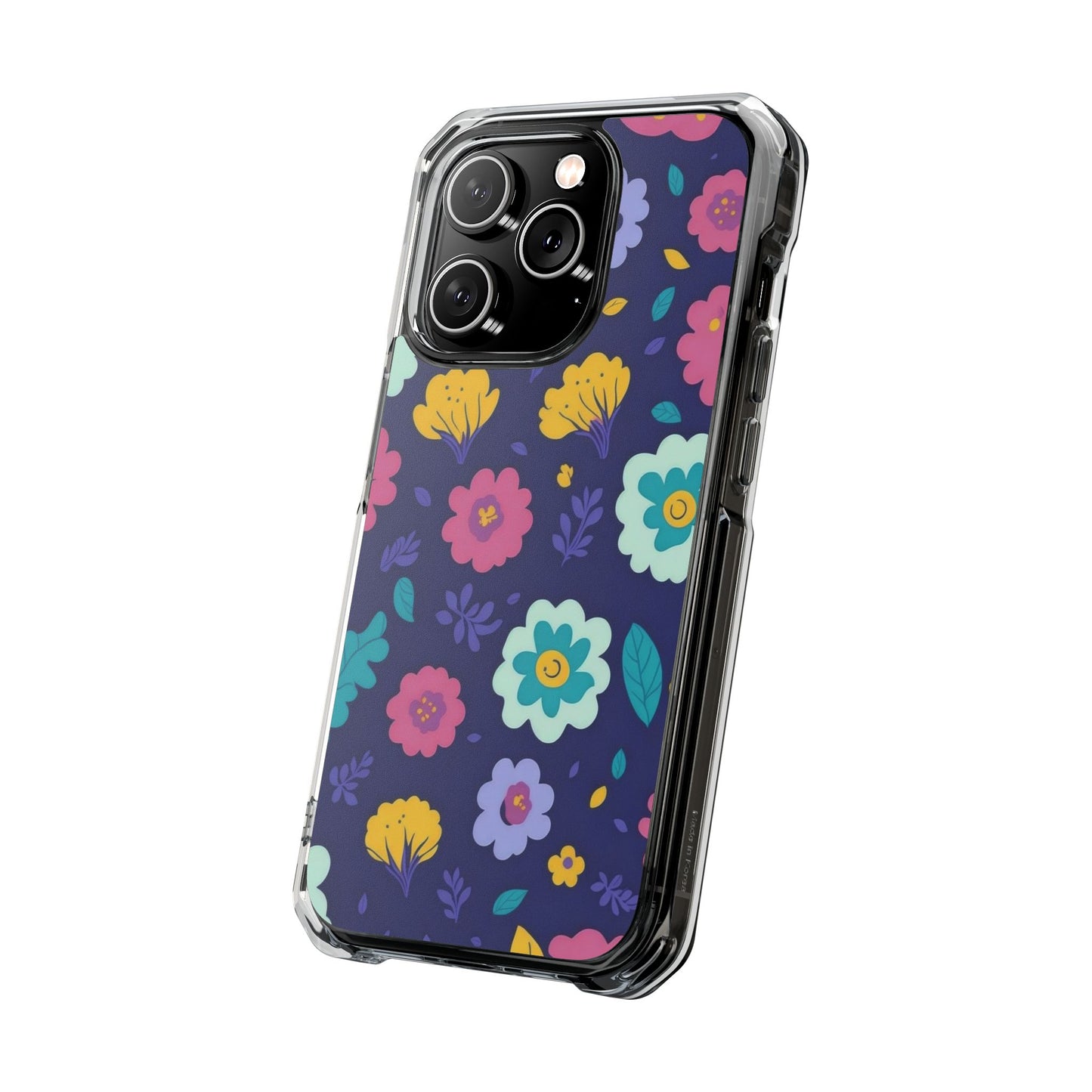 Purple Floral Magnetic Clear Impact Case for iPhone 16 15 14