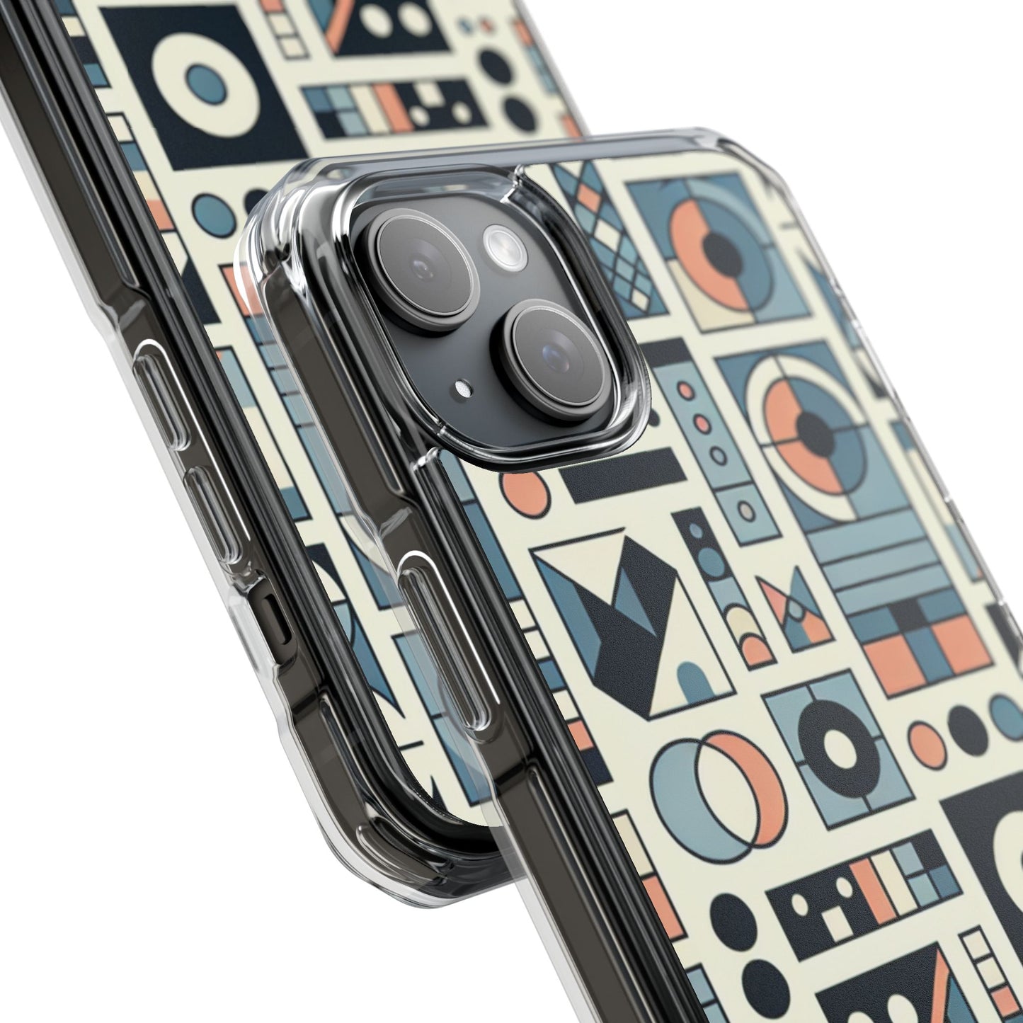 Geometric Print Magnetic Clear Impact Case for iPhone 16 15 14