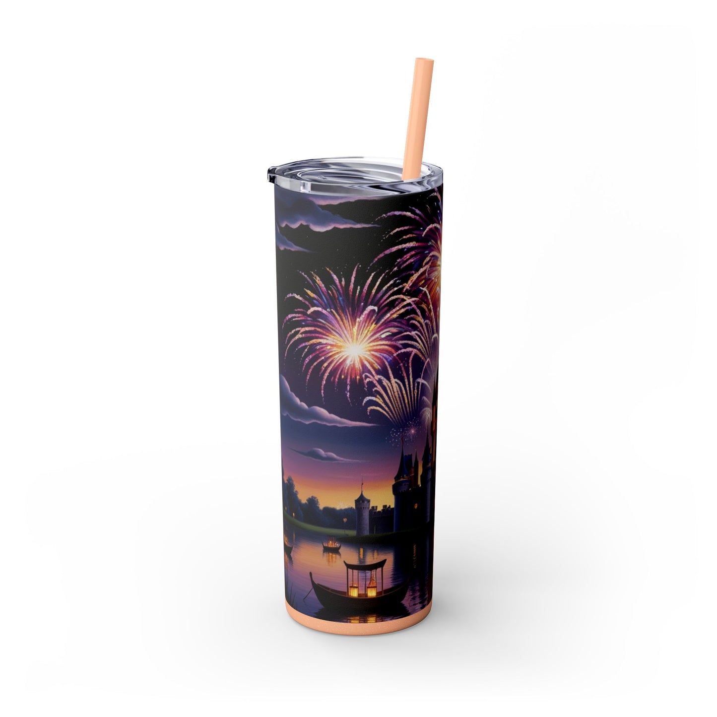 Night Sky Castle and Fireworks Skinny Tumbler, 20oz