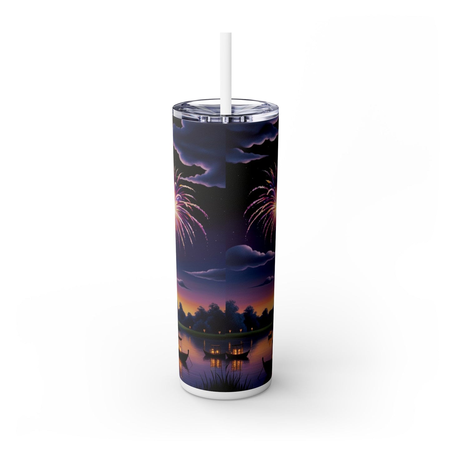Night Sky Castle and Fireworks Skinny Tumbler, 20oz