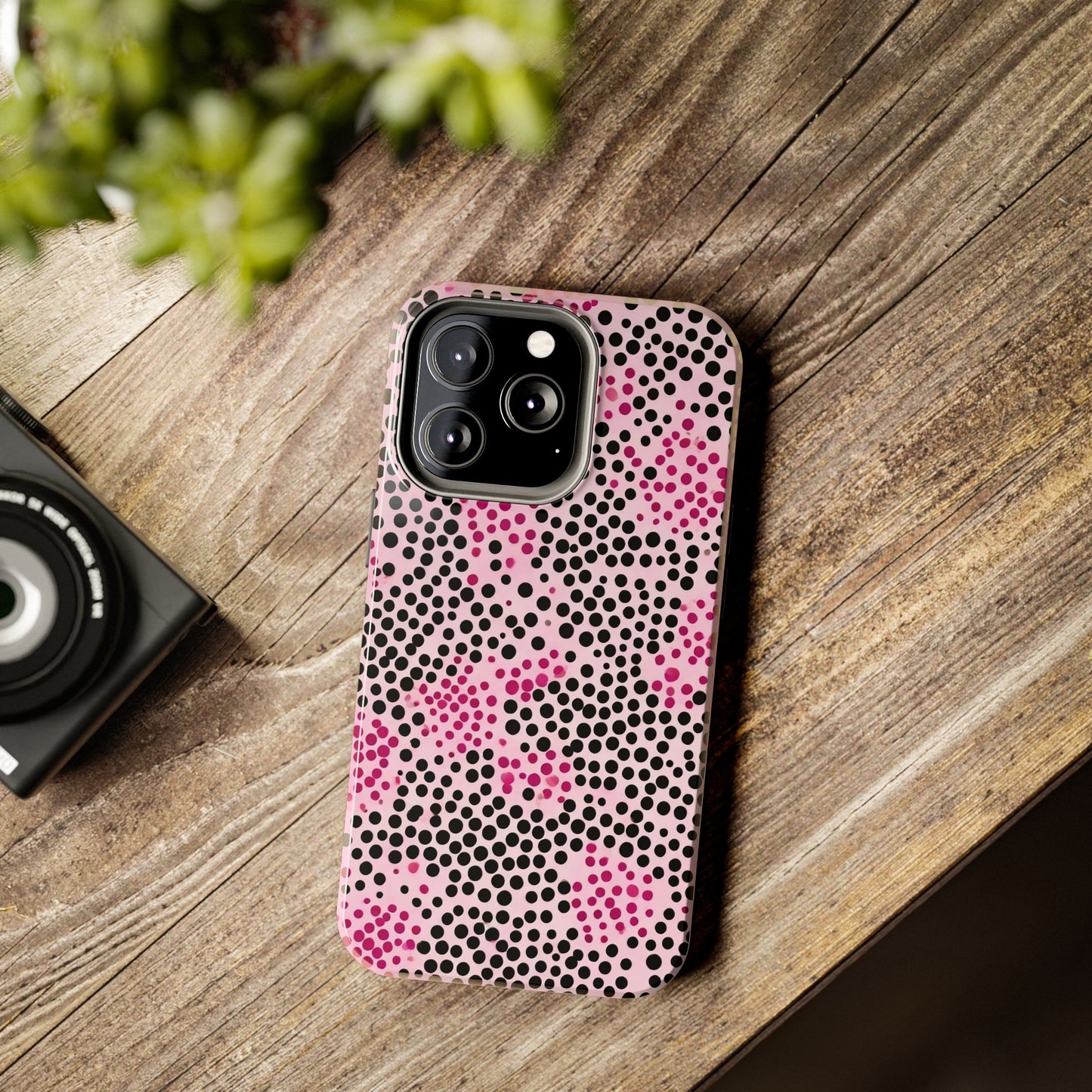 Pink and Black Dot Design Tough Phone Case