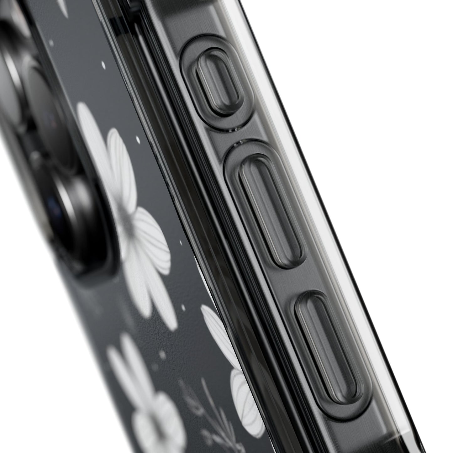 Chic Black and White Floral Print Magnetic Clear Impact Case for iPhone 16 15 14