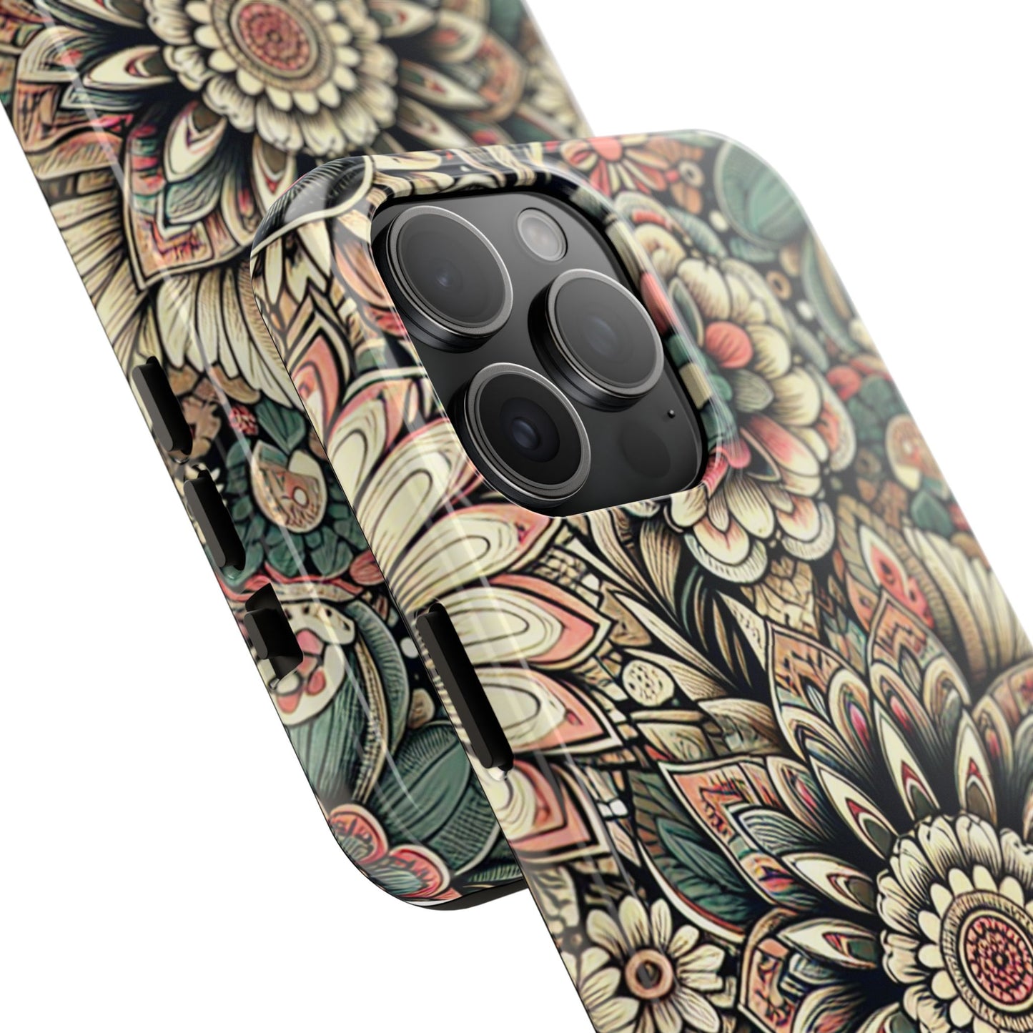 Boho Floral Tough Case for iPhone 16 15 14 13 12 11 X 8 7 Samsung Galaxy S24 S23 S22 S21