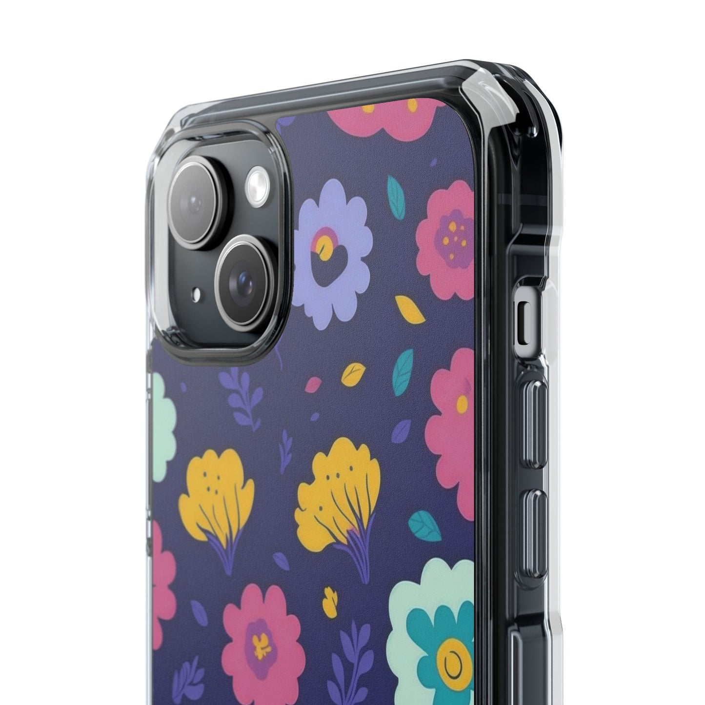 Purple Floral Magnetic Clear Impact Case for iPhone 16 15 14