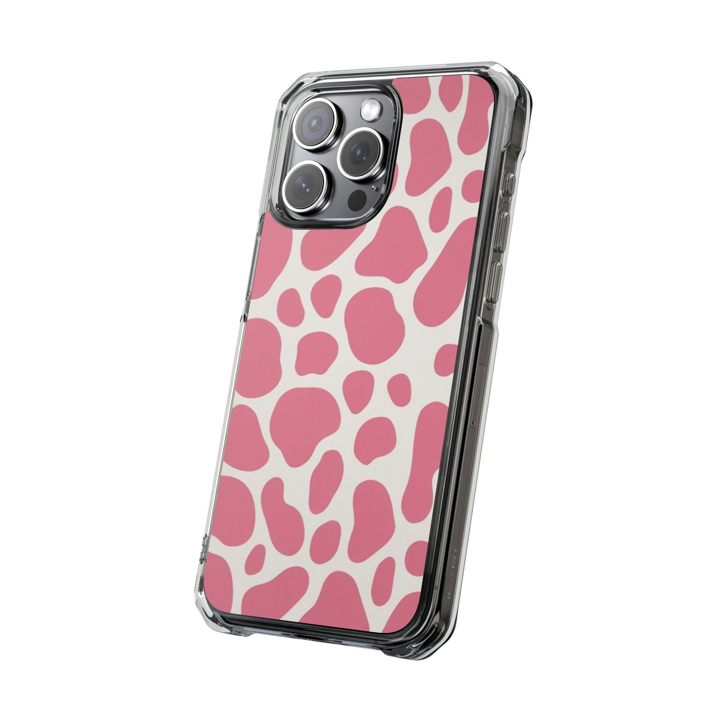 Pink Giraffe Print Magnetic Clear Impact Case for iPhone 16 15 14
